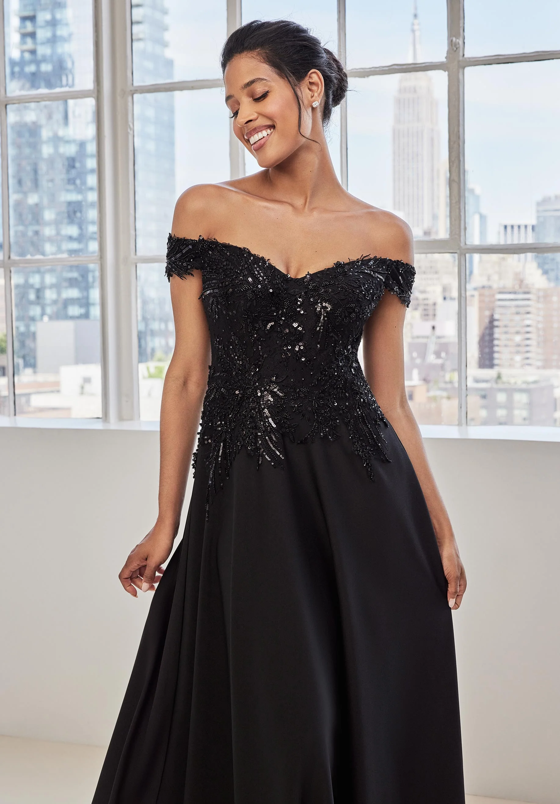 Off The Shoulder Embroidered Crepe Evening Gown - Image 7