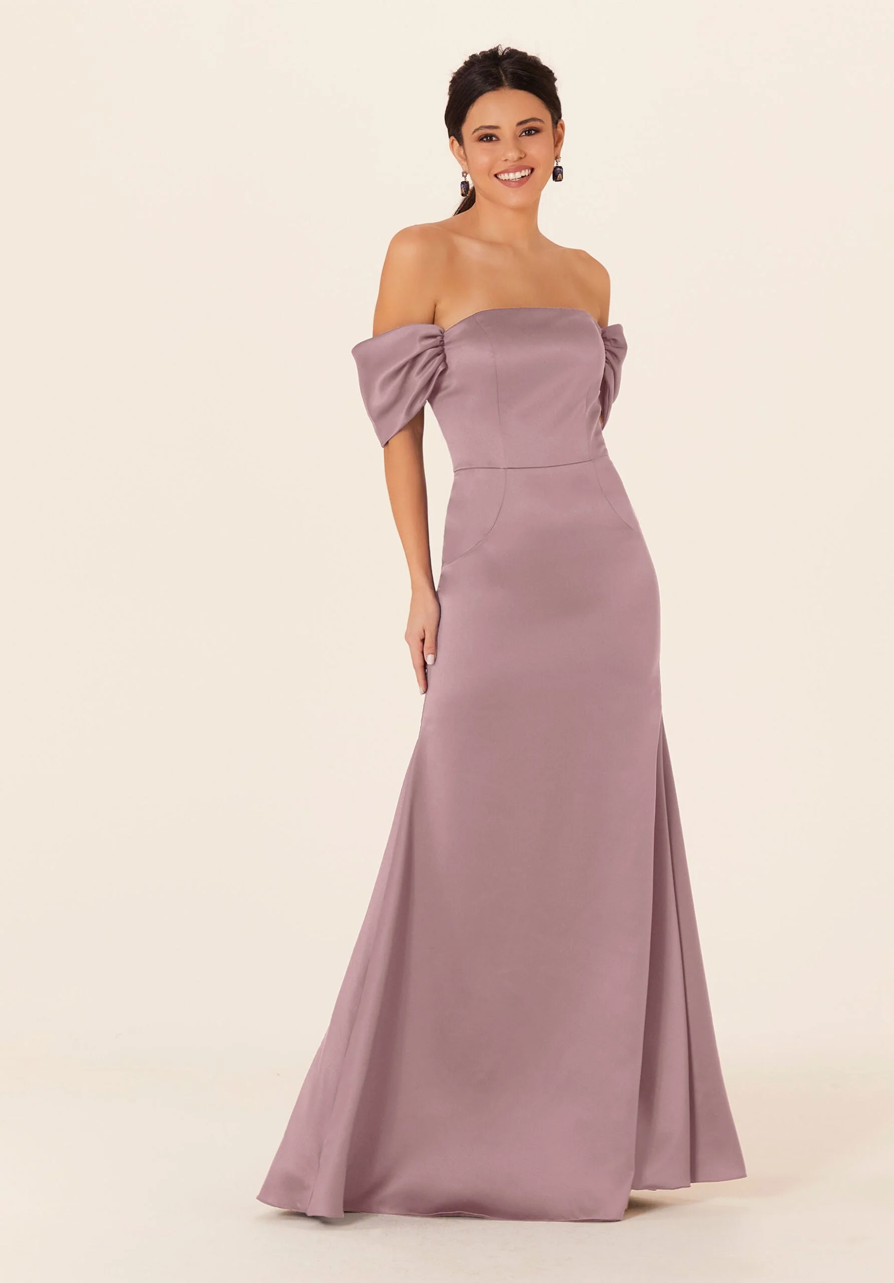Off The Shoulder Satin Bridesmaid Dress - Image 14
