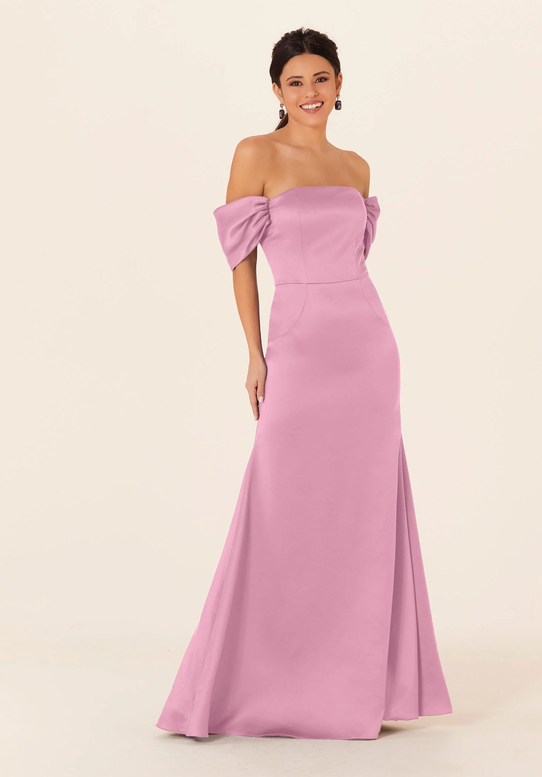 Off The Shoulder Satin Bridesmaid Dress - Image 16