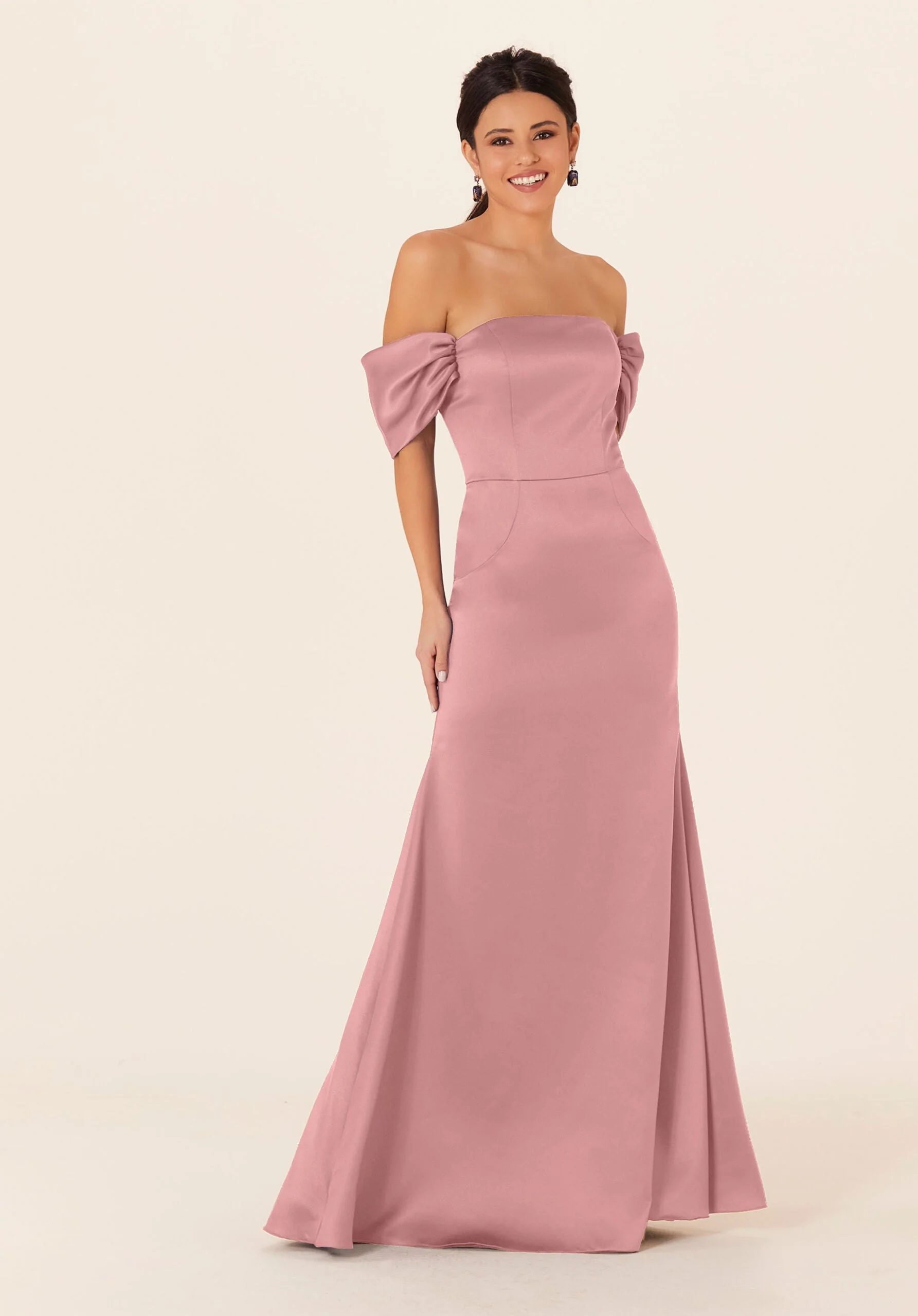 Off The Shoulder Satin Bridesmaid Dress - Image 25