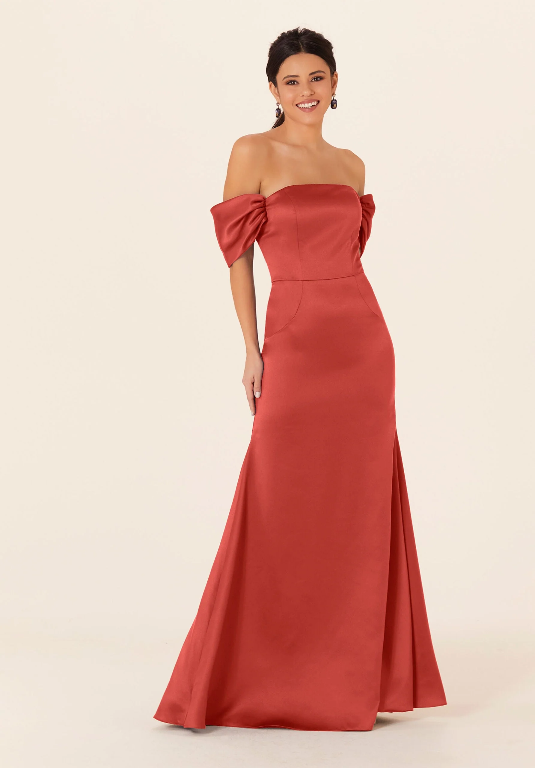 Off The Shoulder Satin Bridesmaid Dress - Image 29