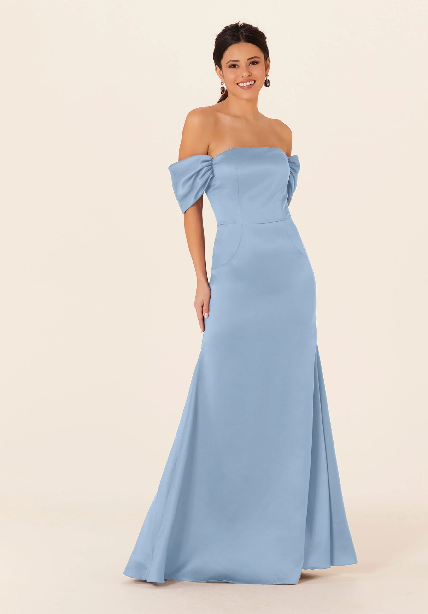 Off The Shoulder Satin Bridesmaid Dress - Image 31