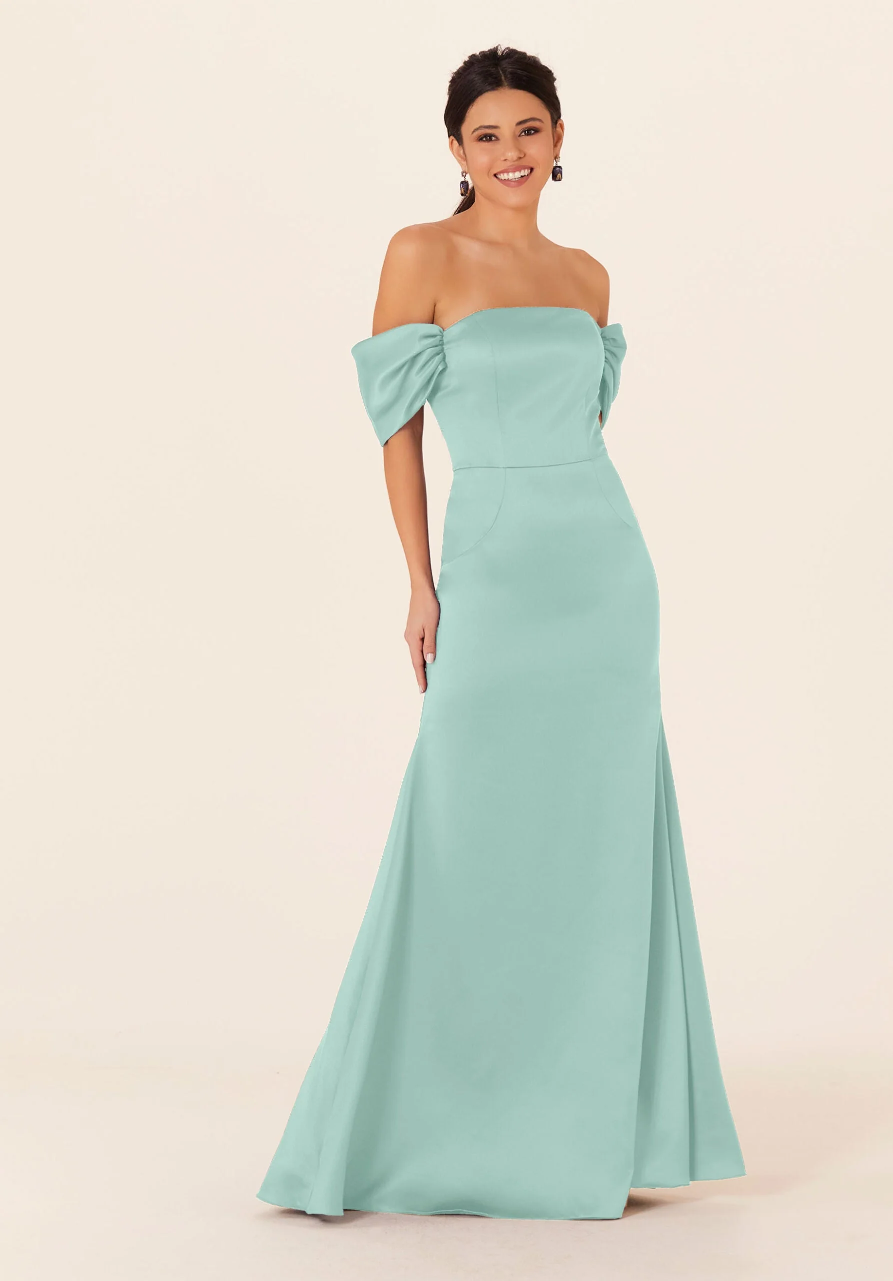 Off The Shoulder Satin Bridesmaid Dress - Image 35