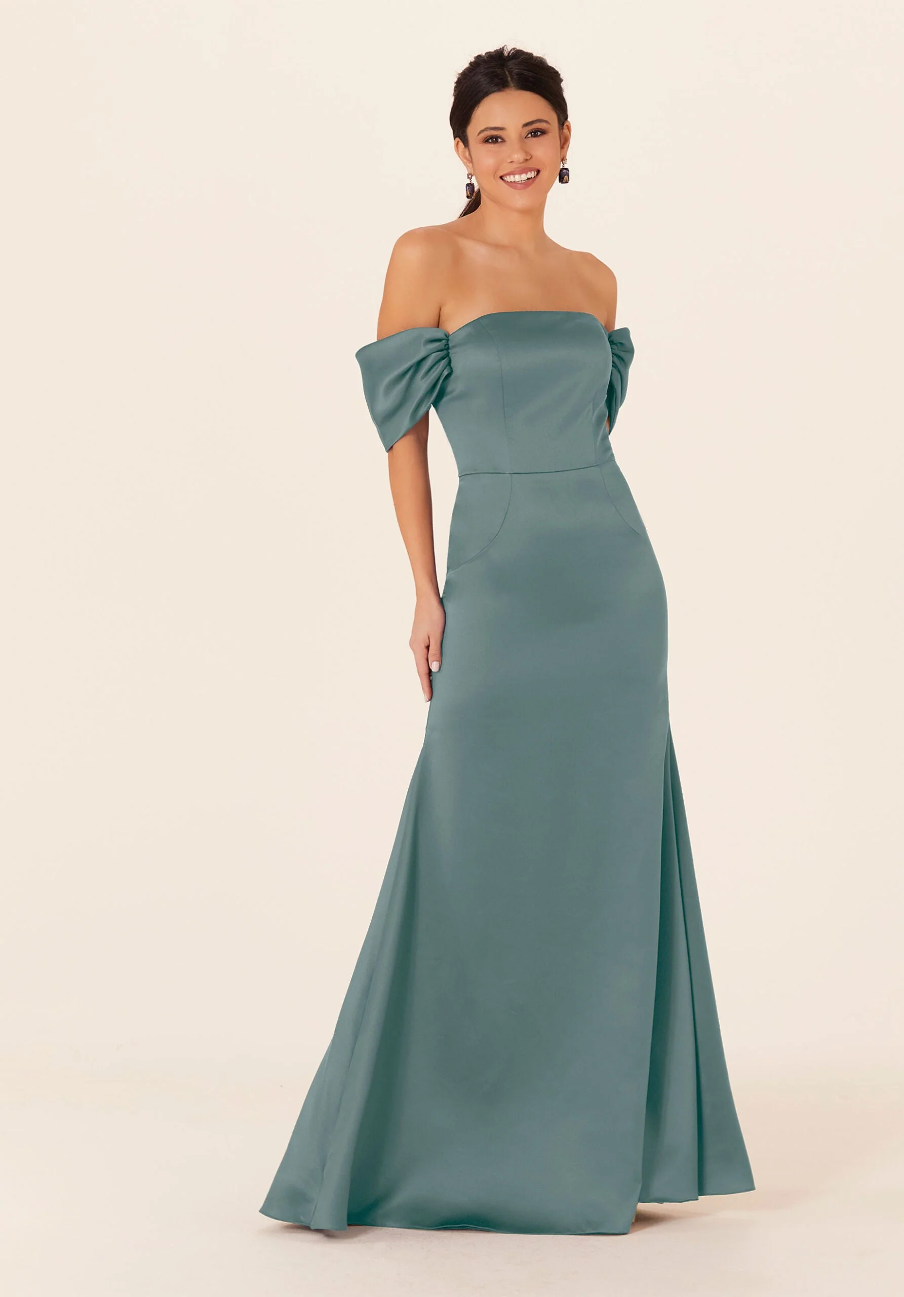 Off The Shoulder Satin Bridesmaid Dress - Image 36