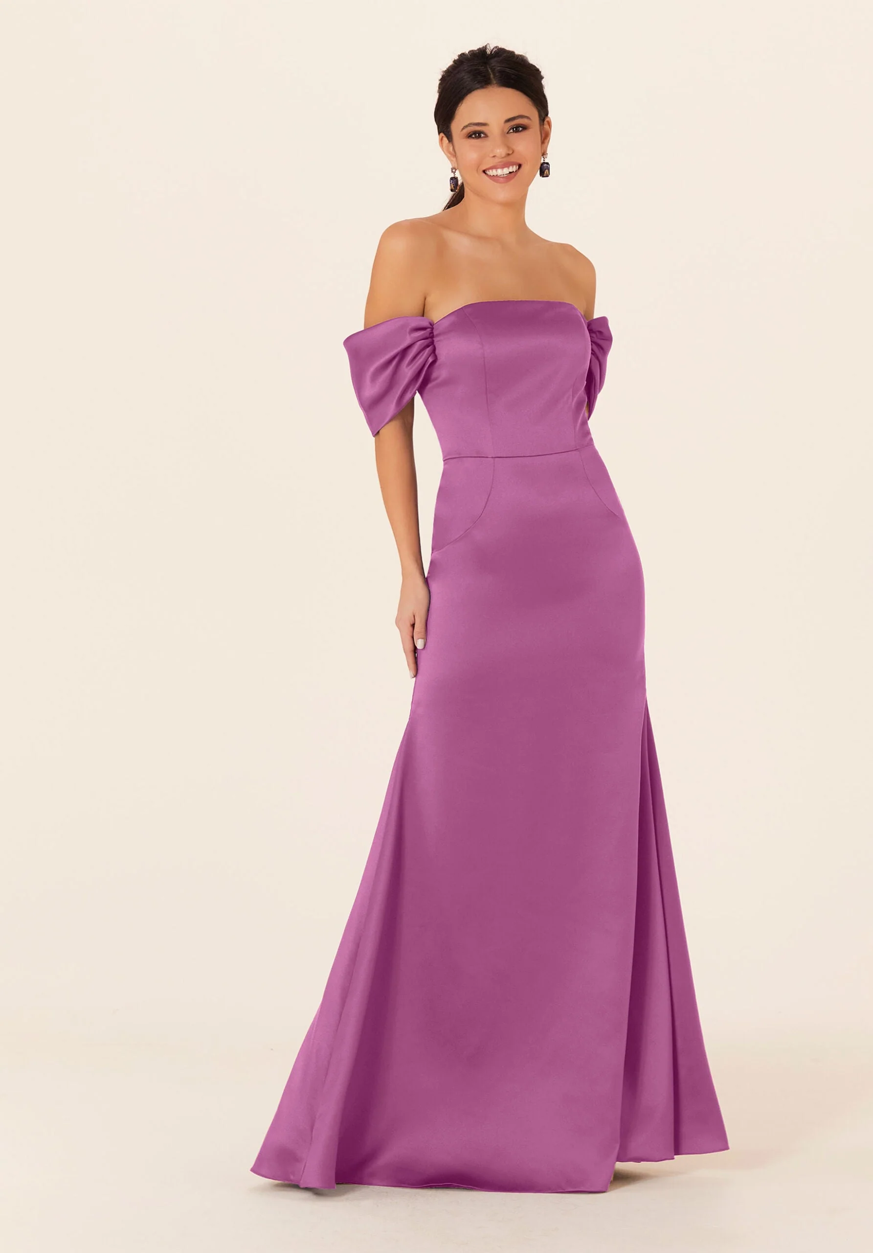 Off The Shoulder Satin Bridesmaid Dress - Image 37