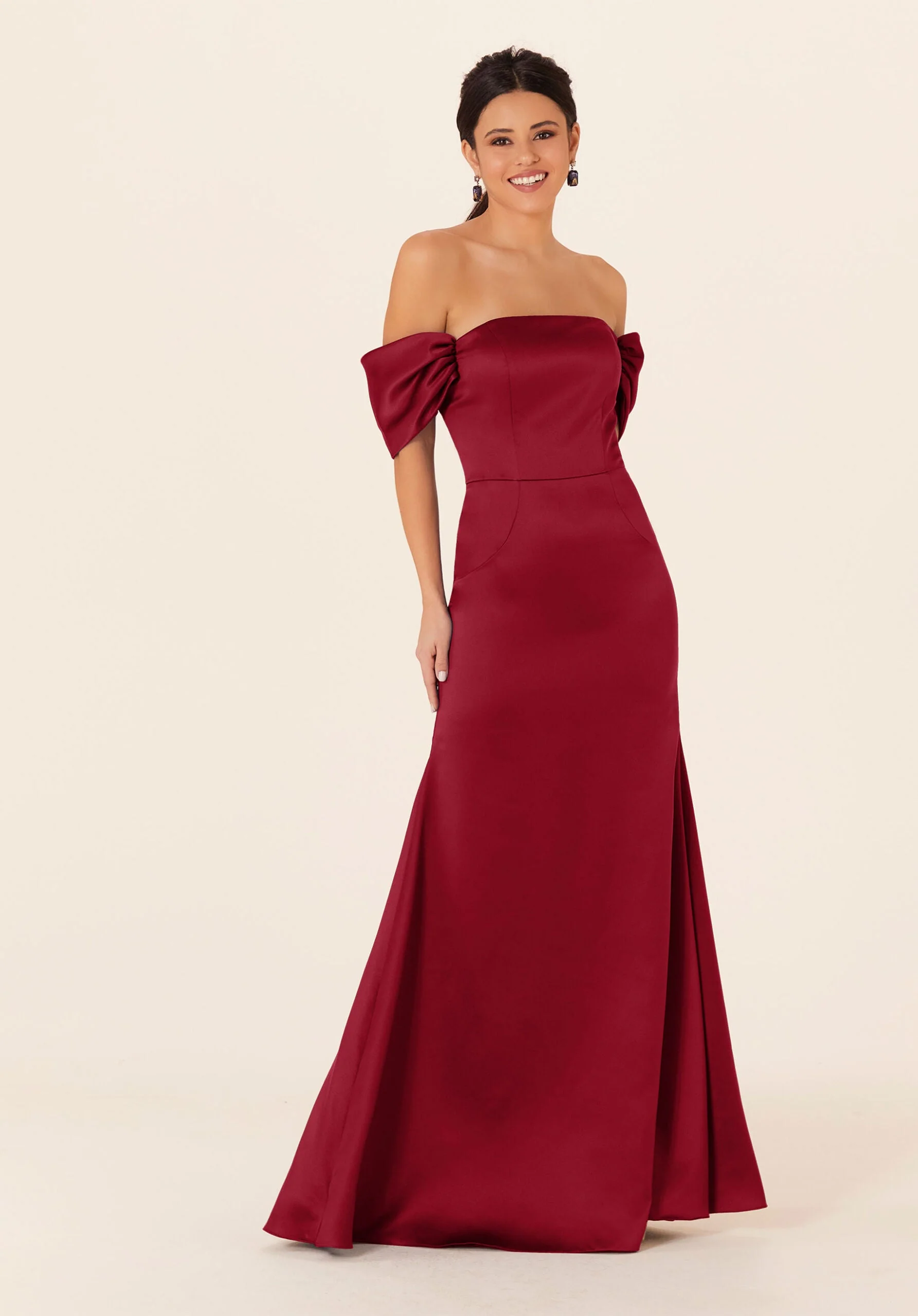 Off The Shoulder Satin Bridesmaid Dress - Image 41