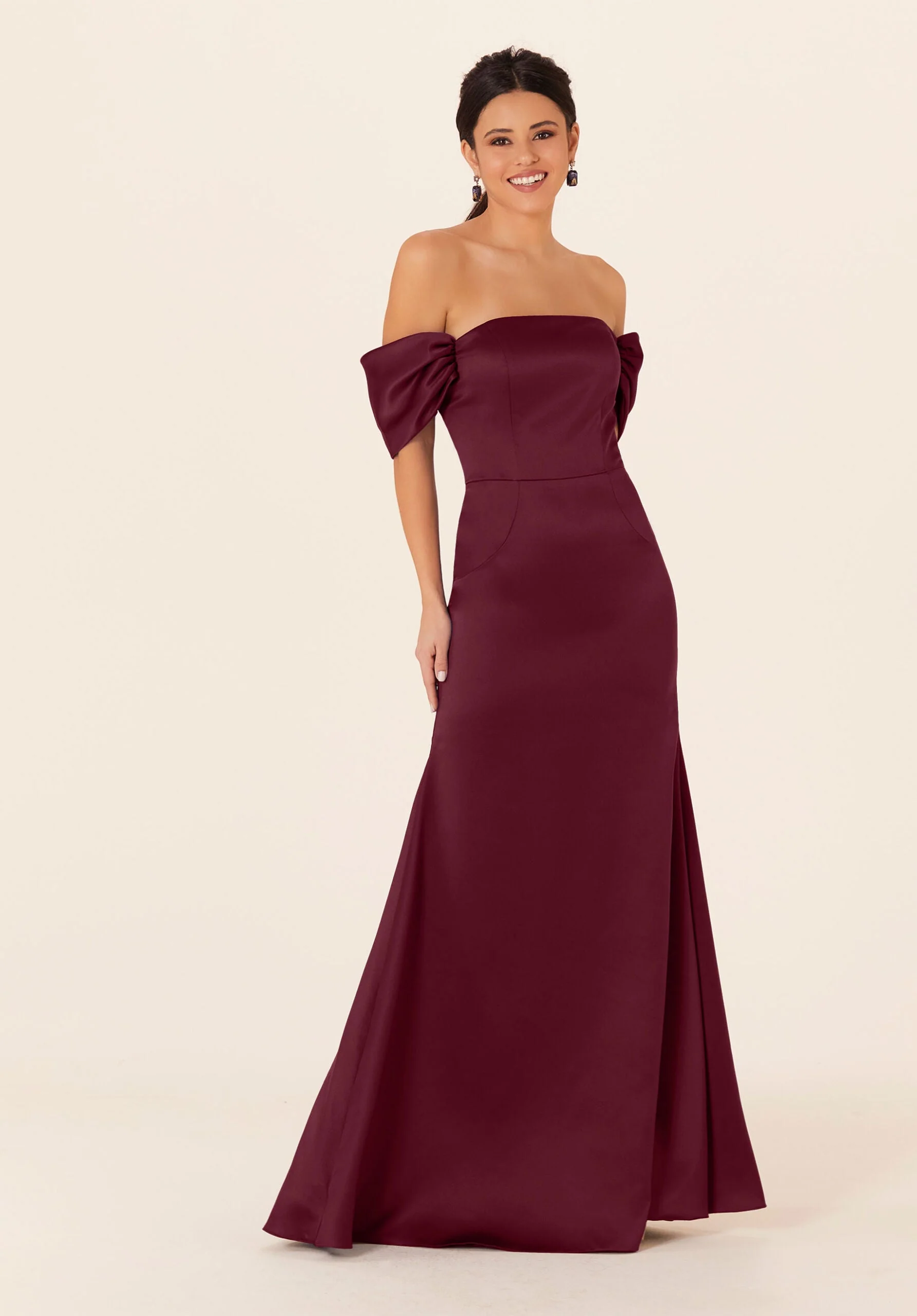 Off The Shoulder Satin Bridesmaid Dress - Image 42