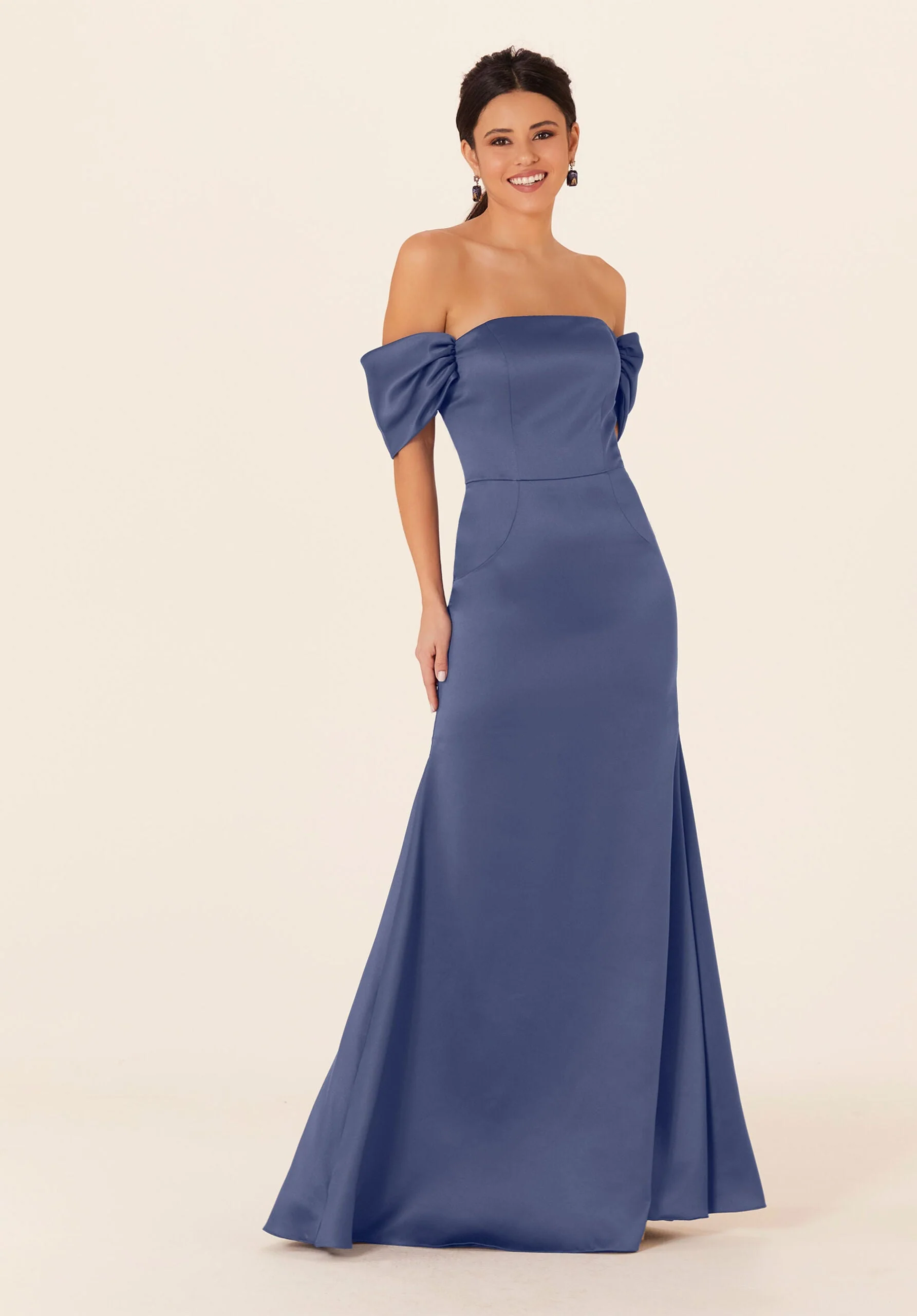 Off The Shoulder Satin Bridesmaid Dress - Image 43