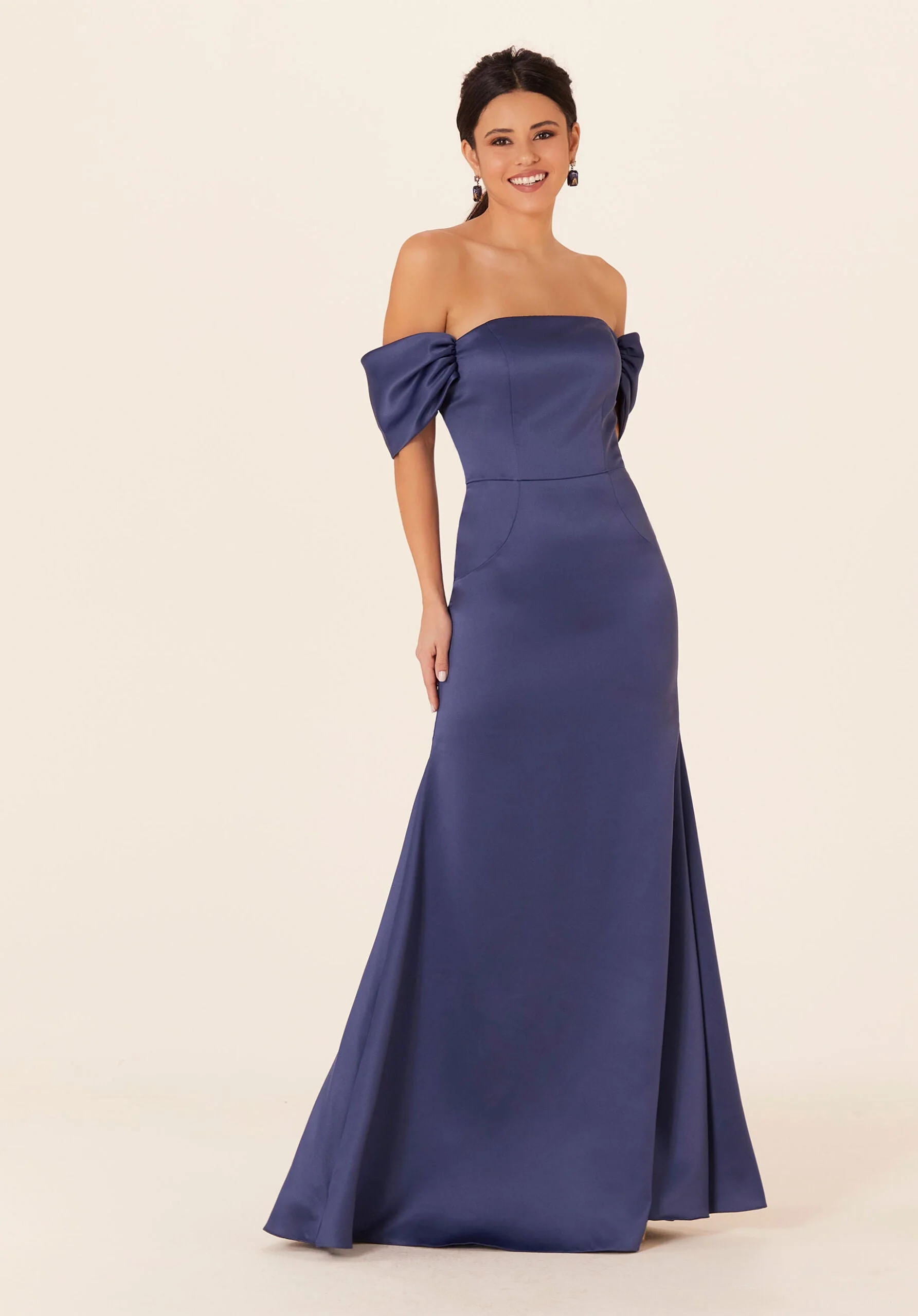 Off The Shoulder Satin Bridesmaid Dress - Image 44