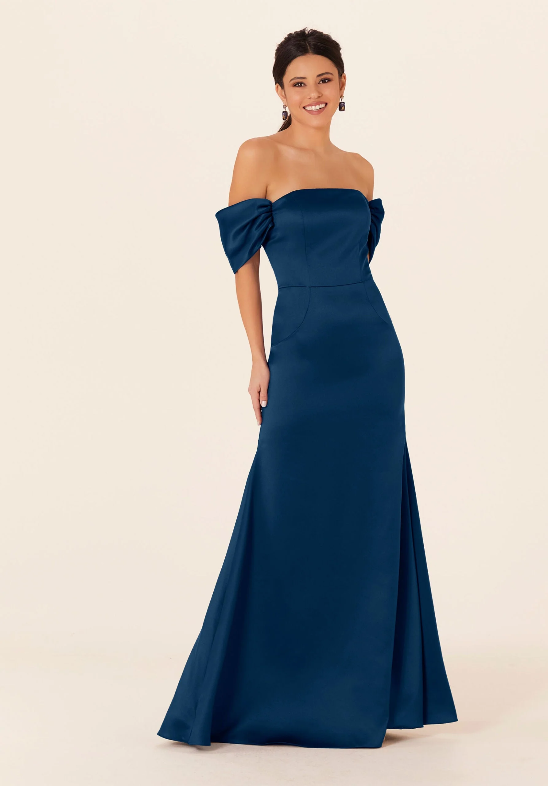 Off The Shoulder Satin Bridesmaid Dress - Image 45
