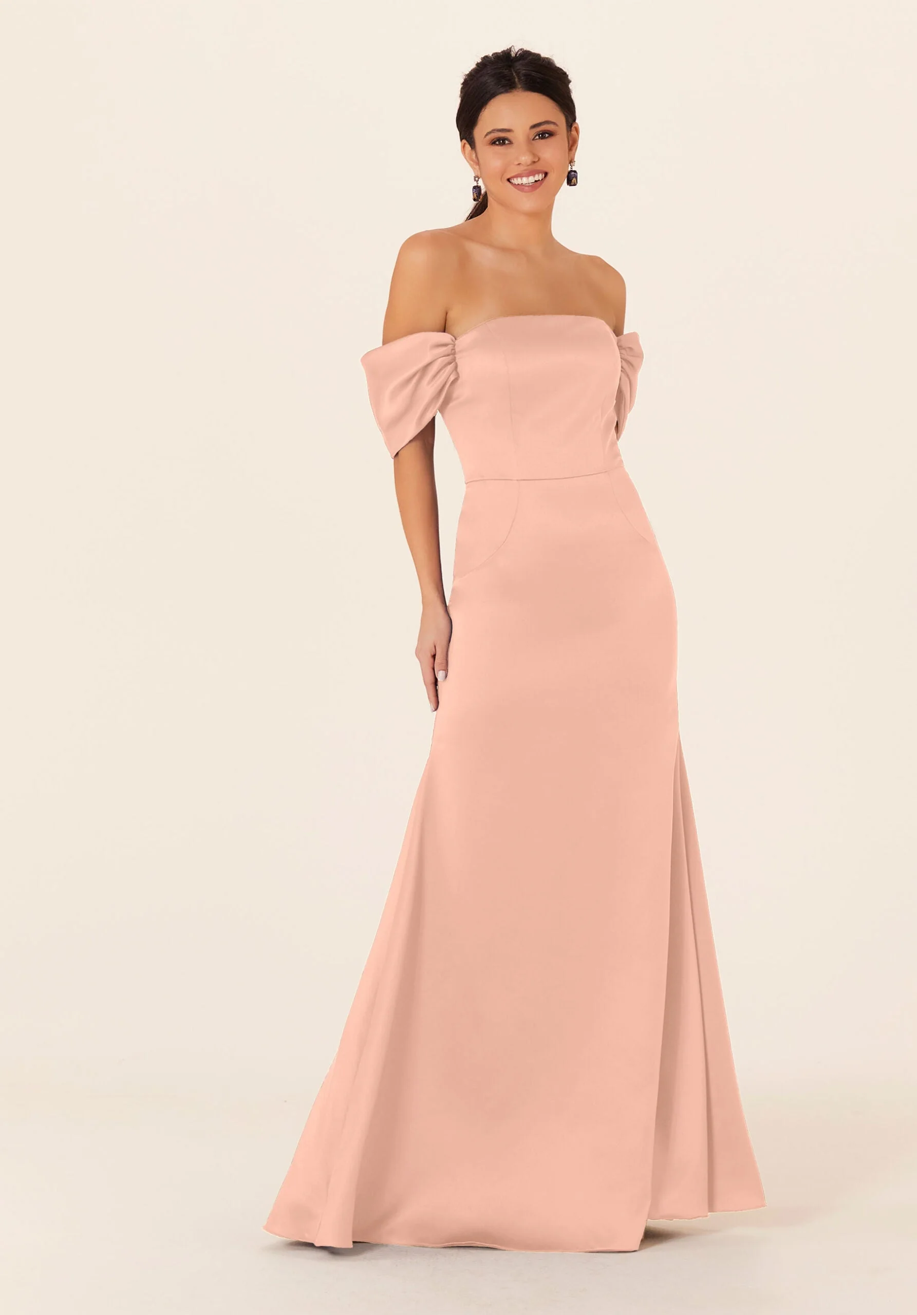 Off The Shoulder Satin Bridesmaid Dress - Image 9