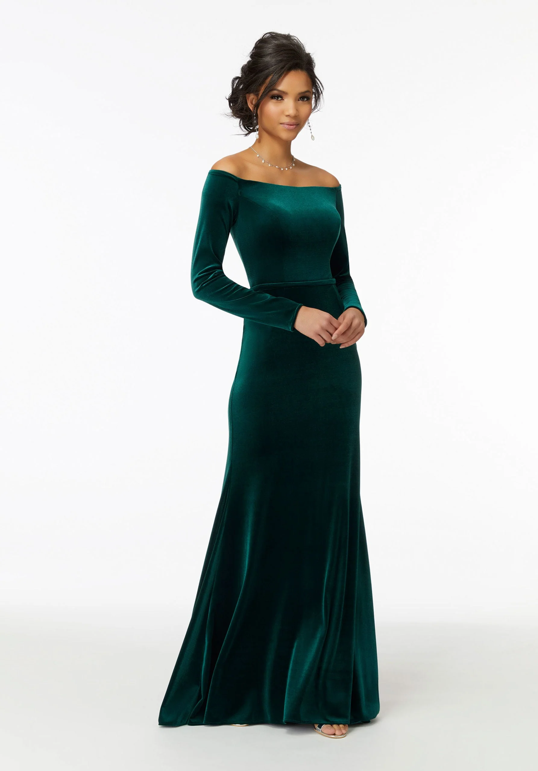 Off-The-Shoulder Lustrous Velvet Bridesmaid Dress