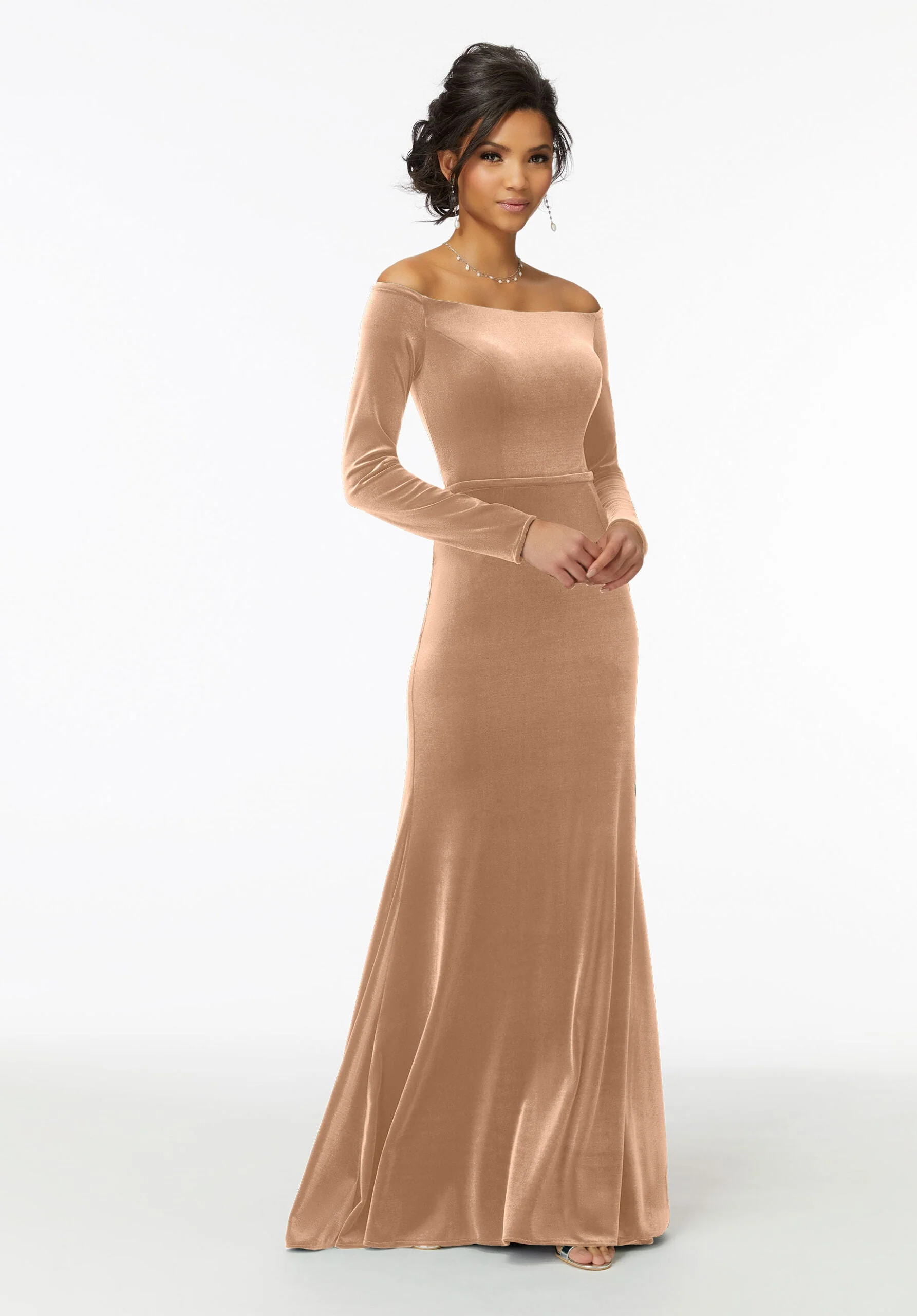 Off-The-Shoulder Lustrous Velvet Bridesmaid Dress - Image 10