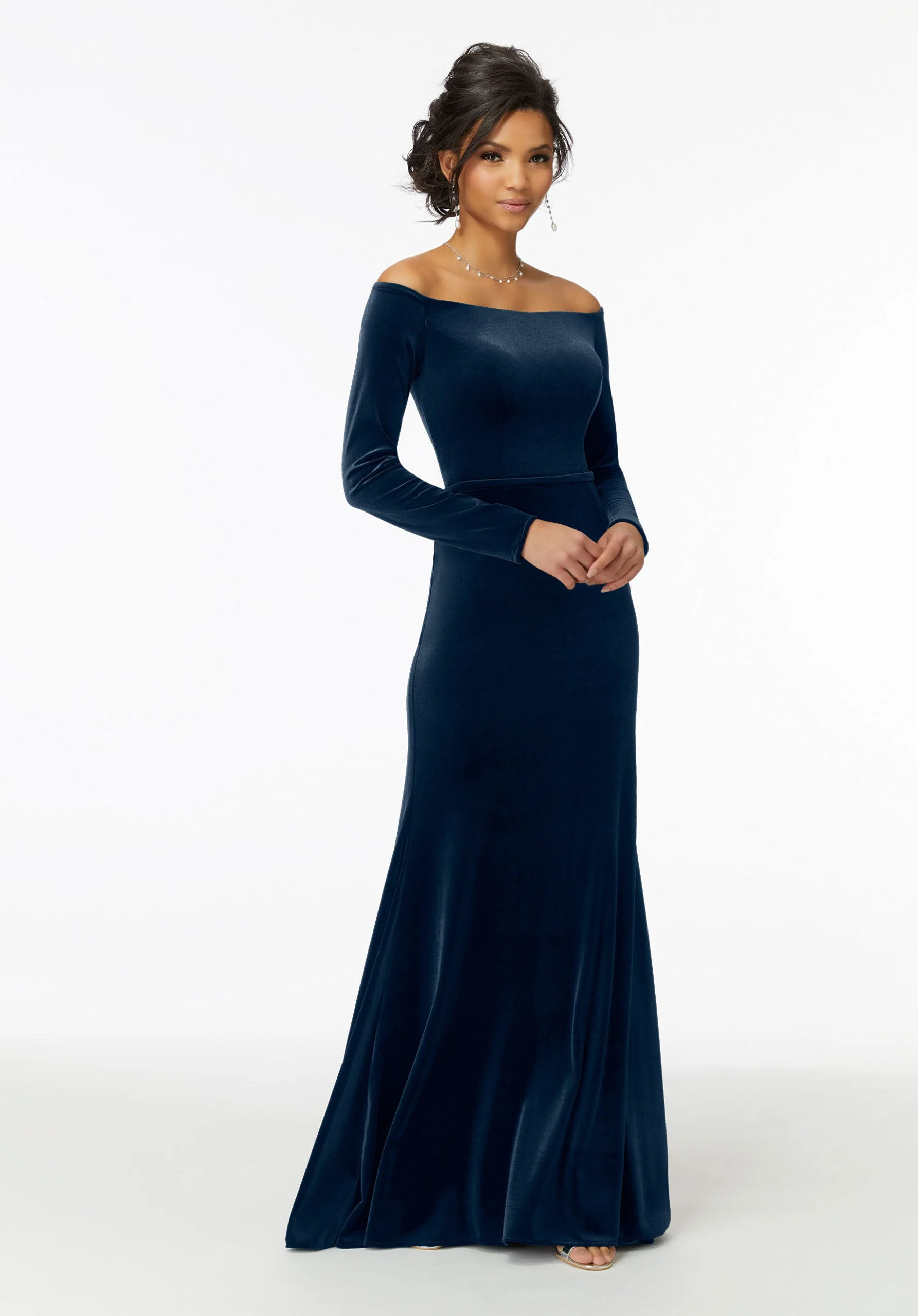 Off-The-Shoulder Lustrous Velvet Bridesmaid Dress - Image 11