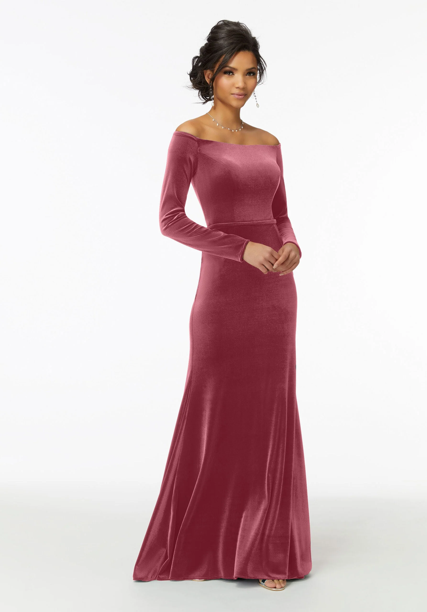 Off-The-Shoulder Lustrous Velvet Bridesmaid Dress - Image 12