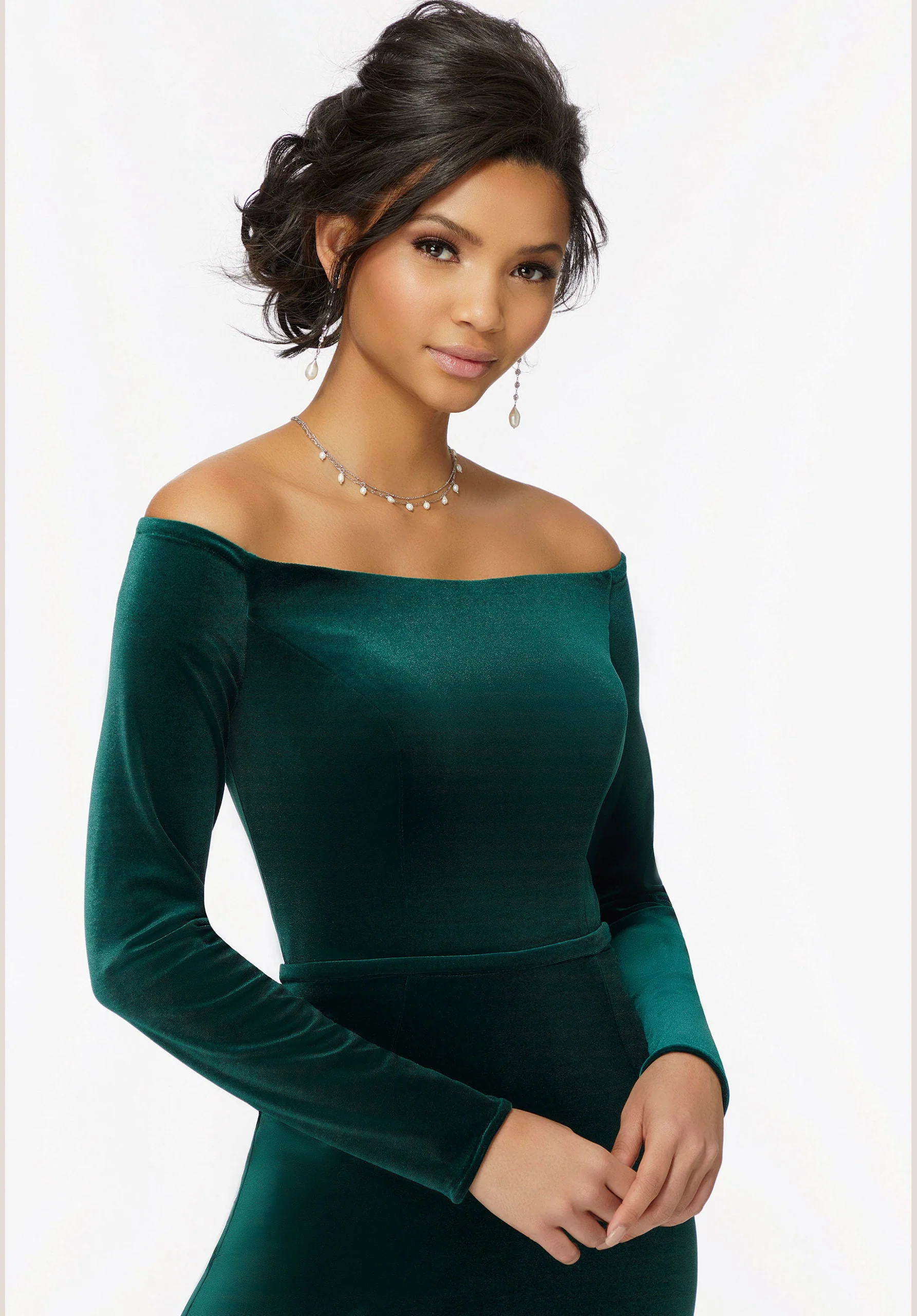 Off-The-Shoulder Lustrous Velvet Bridesmaid Dress - Image 2