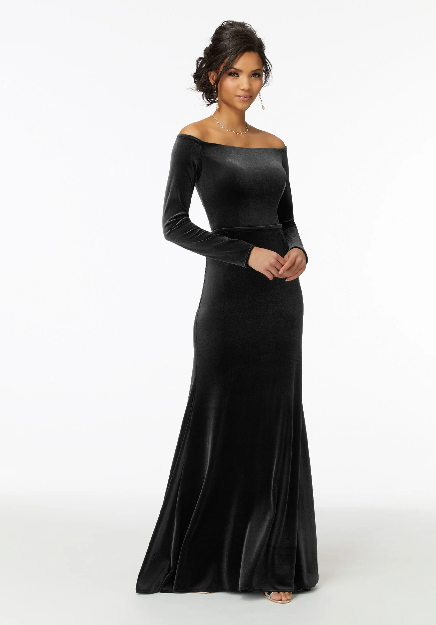 Off-The-Shoulder Lustrous Velvet Bridesmaid Dress - Image 4
