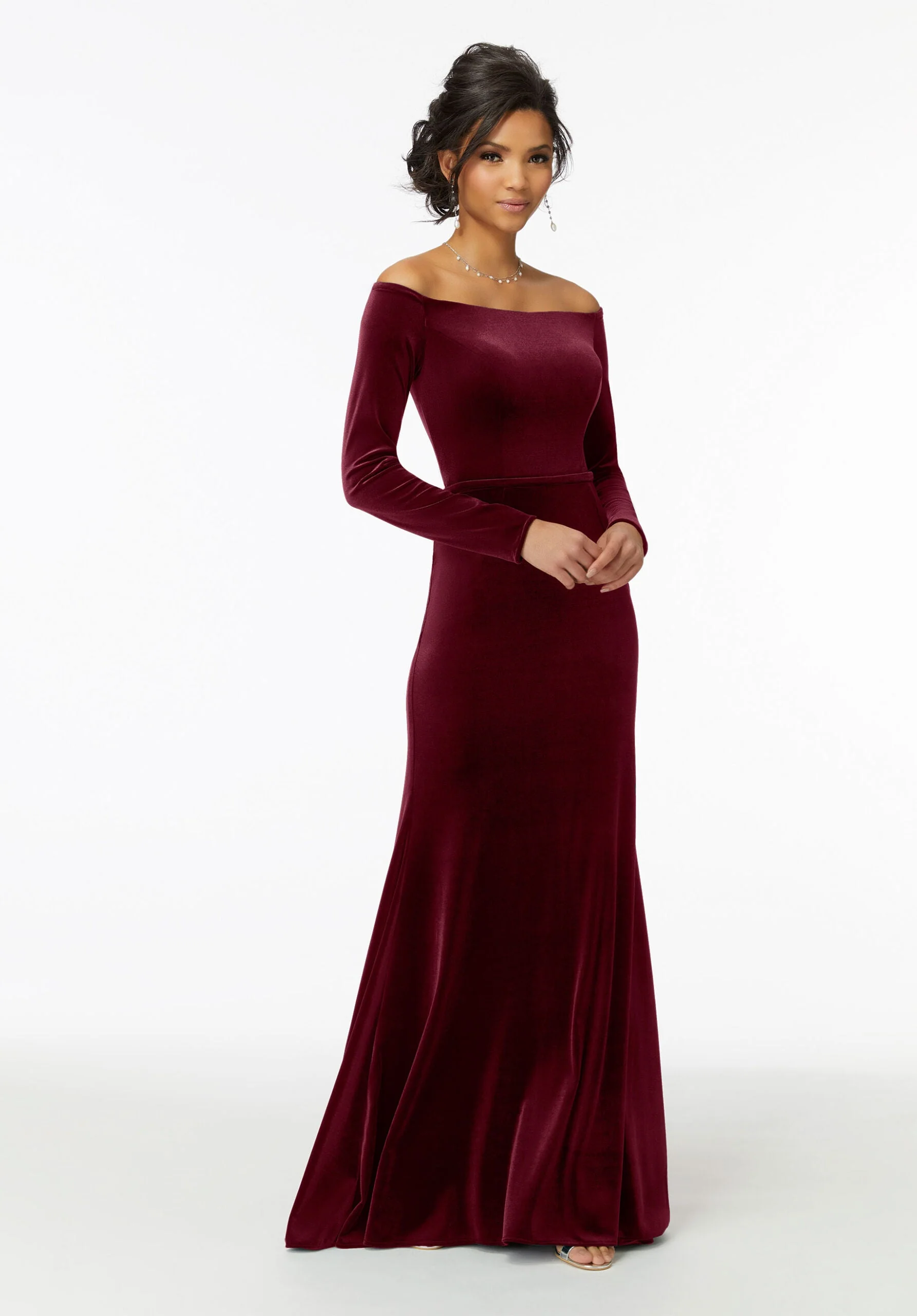 Off-The-Shoulder Lustrous Velvet Bridesmaid Dress - Image 5