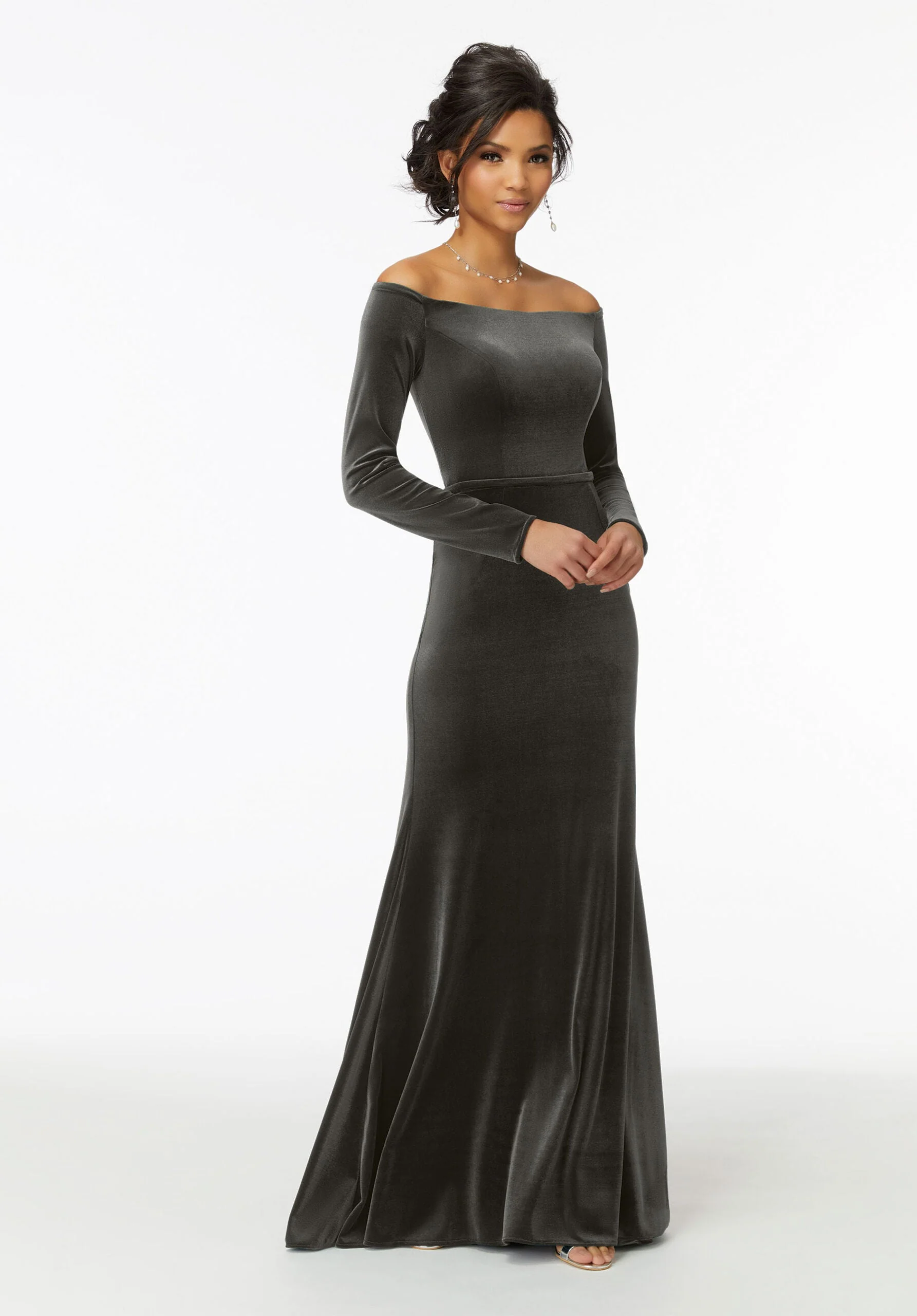 Off-The-Shoulder Lustrous Velvet Bridesmaid Dress - Image 6