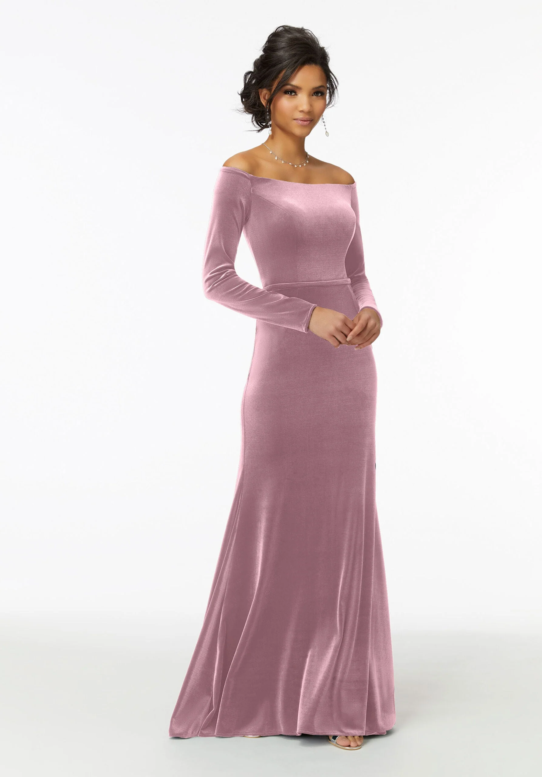 Off-The-Shoulder Lustrous Velvet Bridesmaid Dress - Image 7