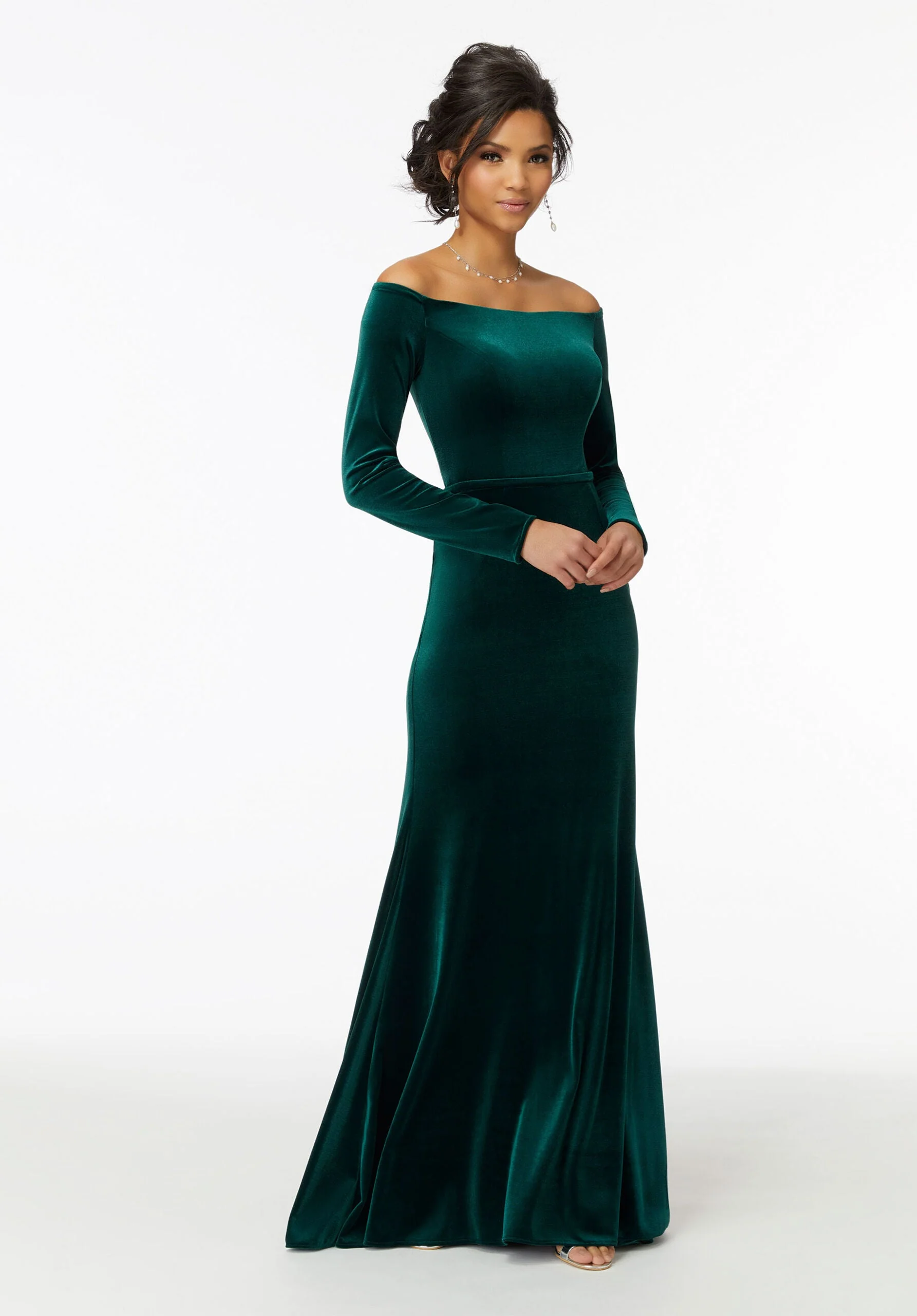 Off-The-Shoulder Lustrous Velvet Bridesmaid Dress - Image 9