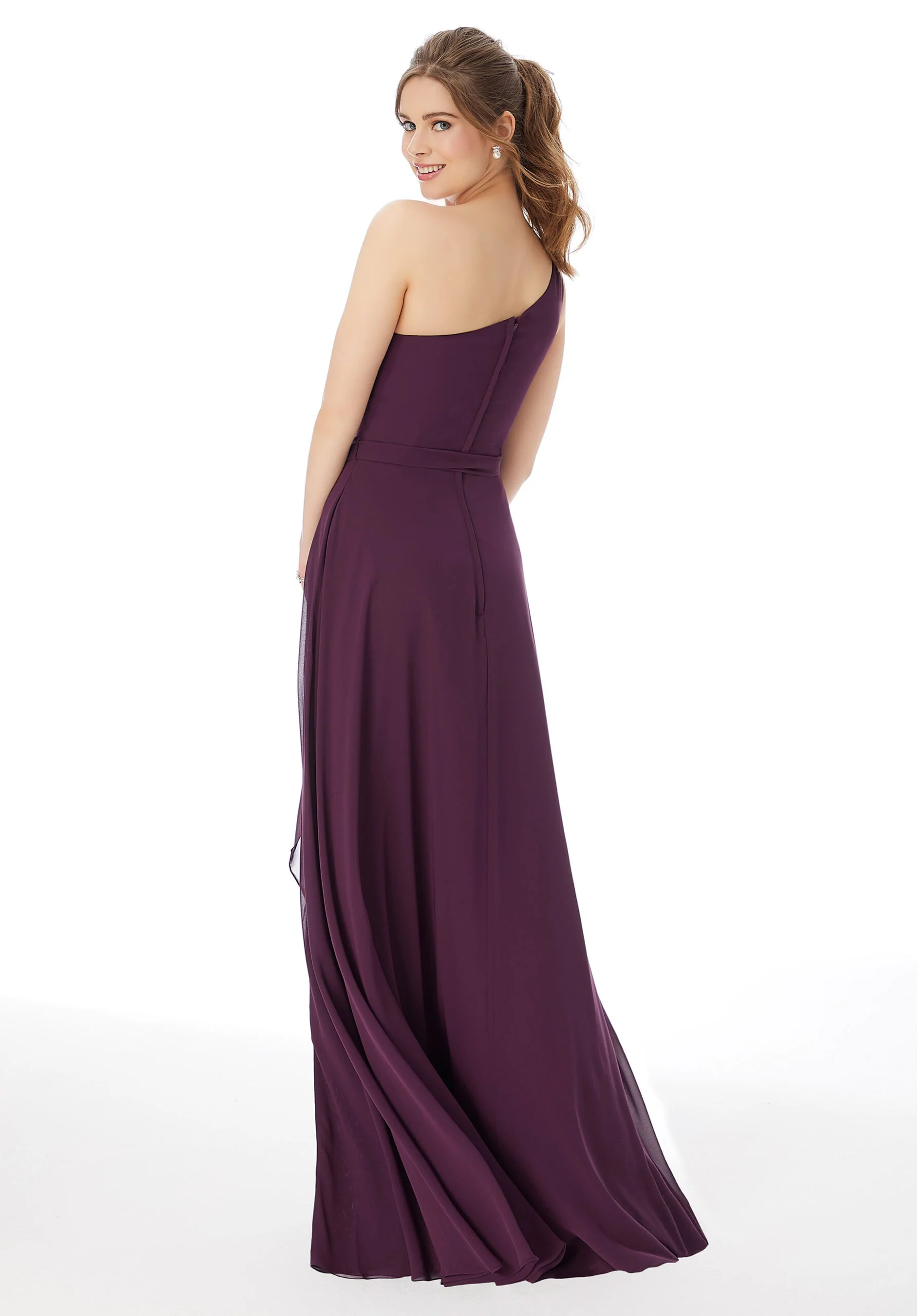 One Shoulder Chiffon Bridesmaid Dress - Image 3