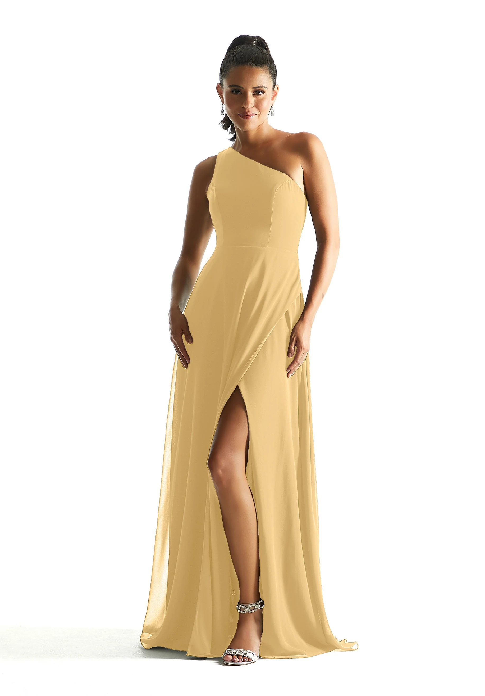 One Shoulder Chiffon Bridesmaid Dress with Cowl Back - Image 22