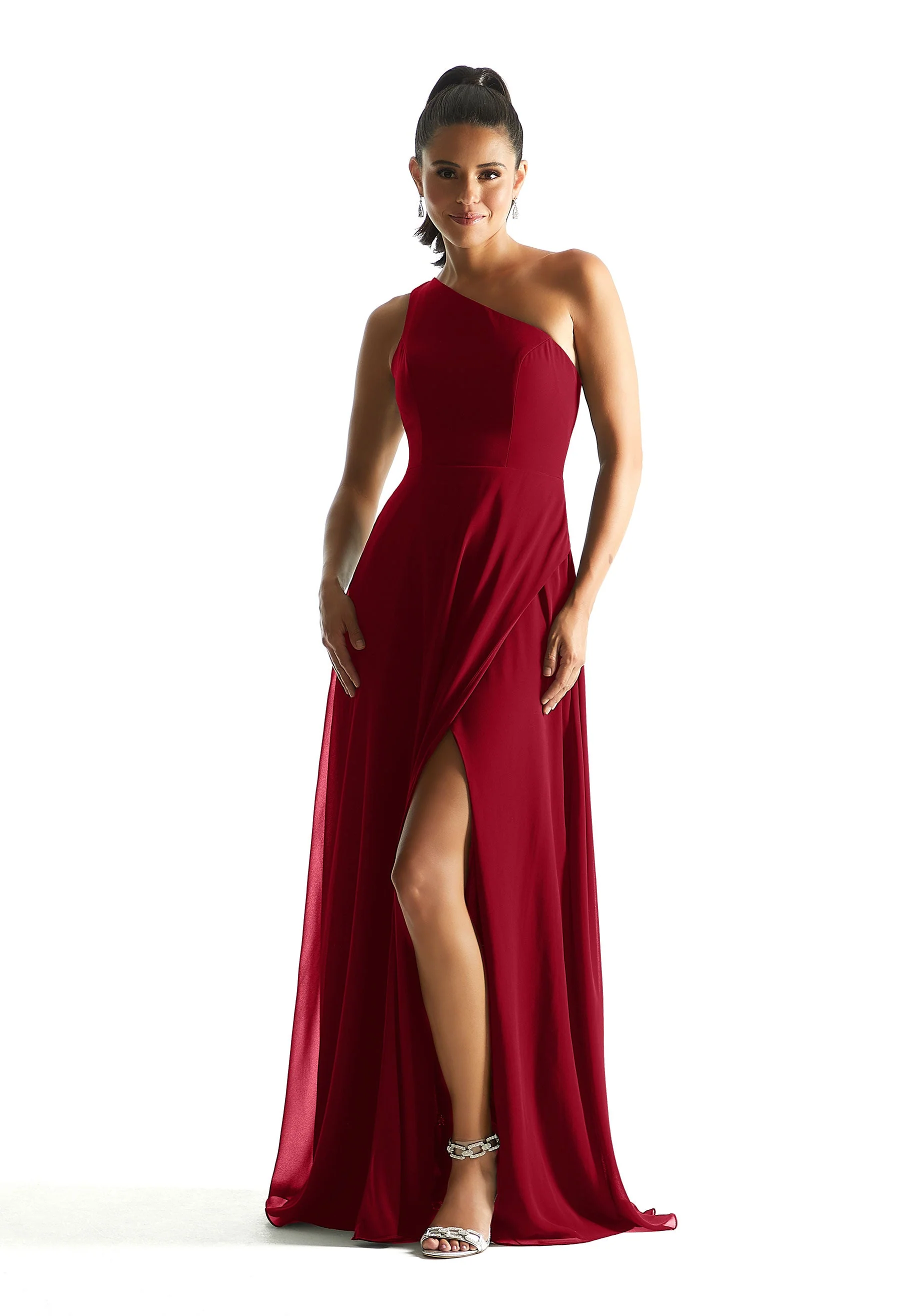 One Shoulder Chiffon Bridesmaid Dress with Cowl Back - Image 26