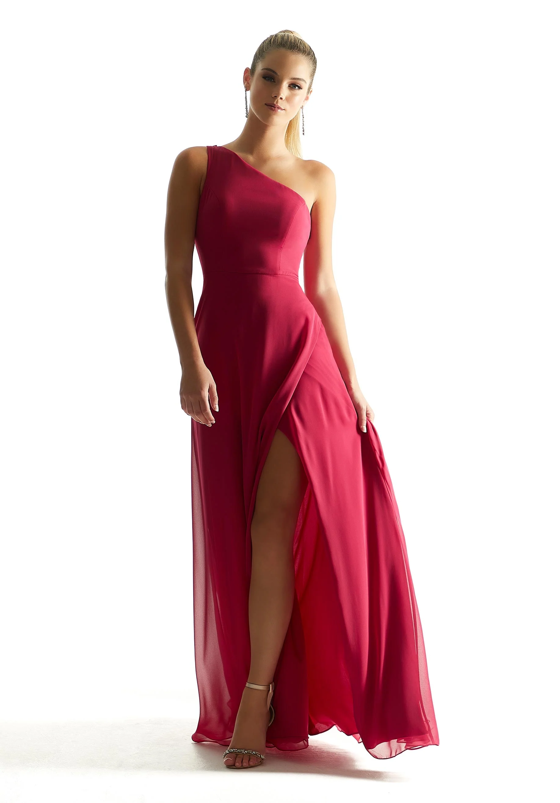 One Shoulder Chiffon Bridesmaid Dress with Cowl Back - Image 3
