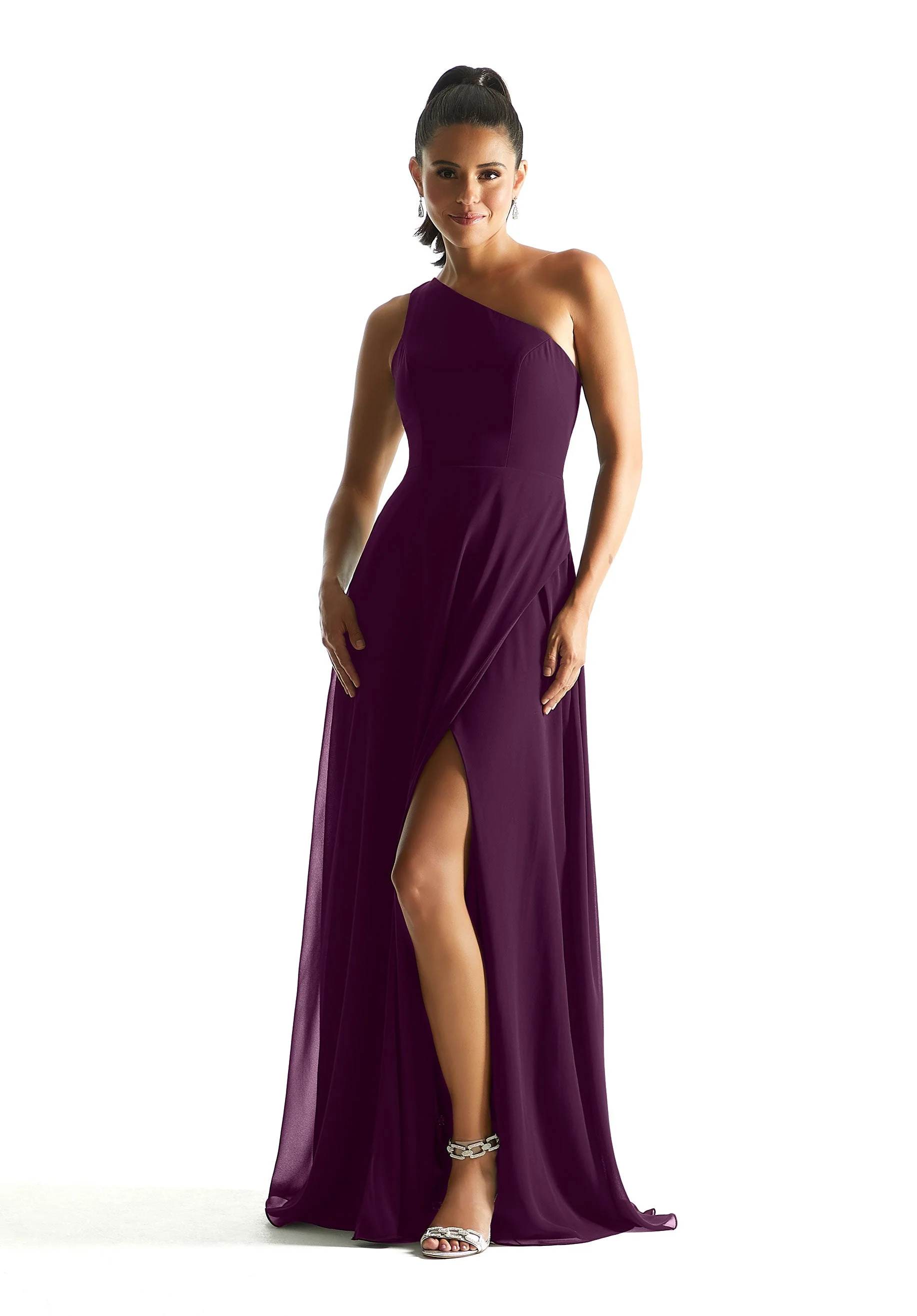 One Shoulder Chiffon Bridesmaid Dress with Cowl Back - Image 32