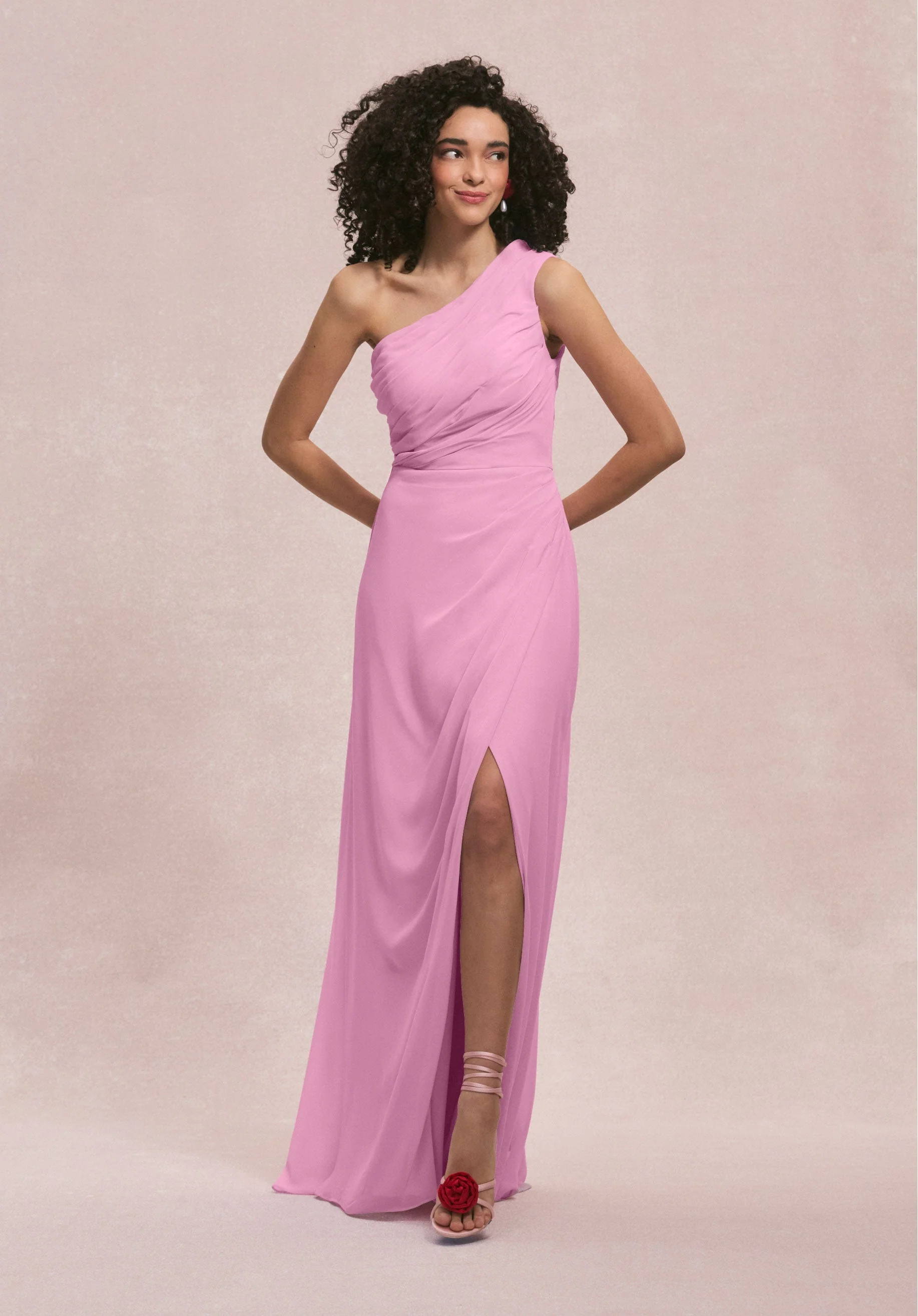 One Shoulder Chiffon Bridesmaid Dress with Skirt Slit - Image 11