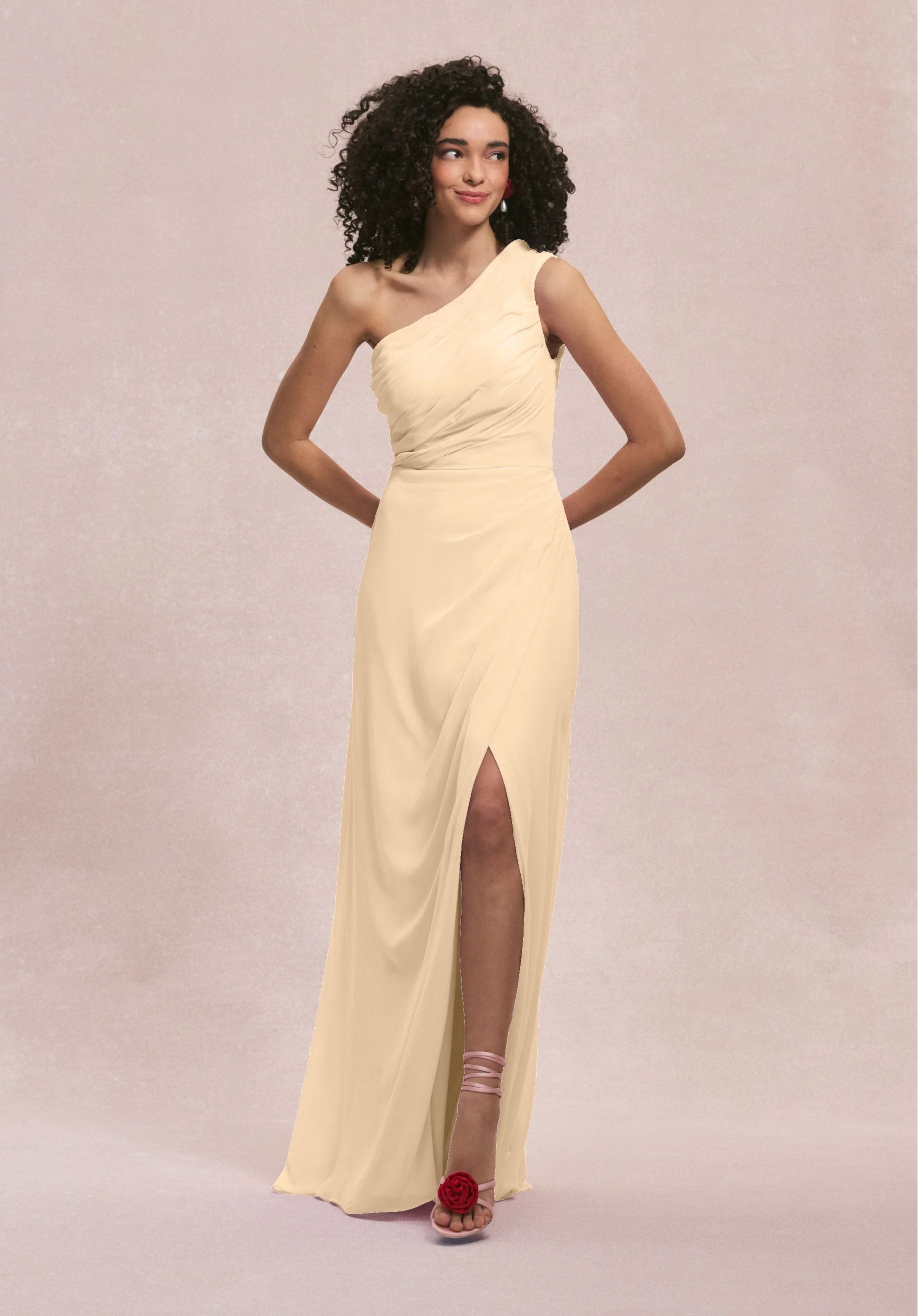 One Shoulder Chiffon Bridesmaid Dress with Skirt Slit - Image 15