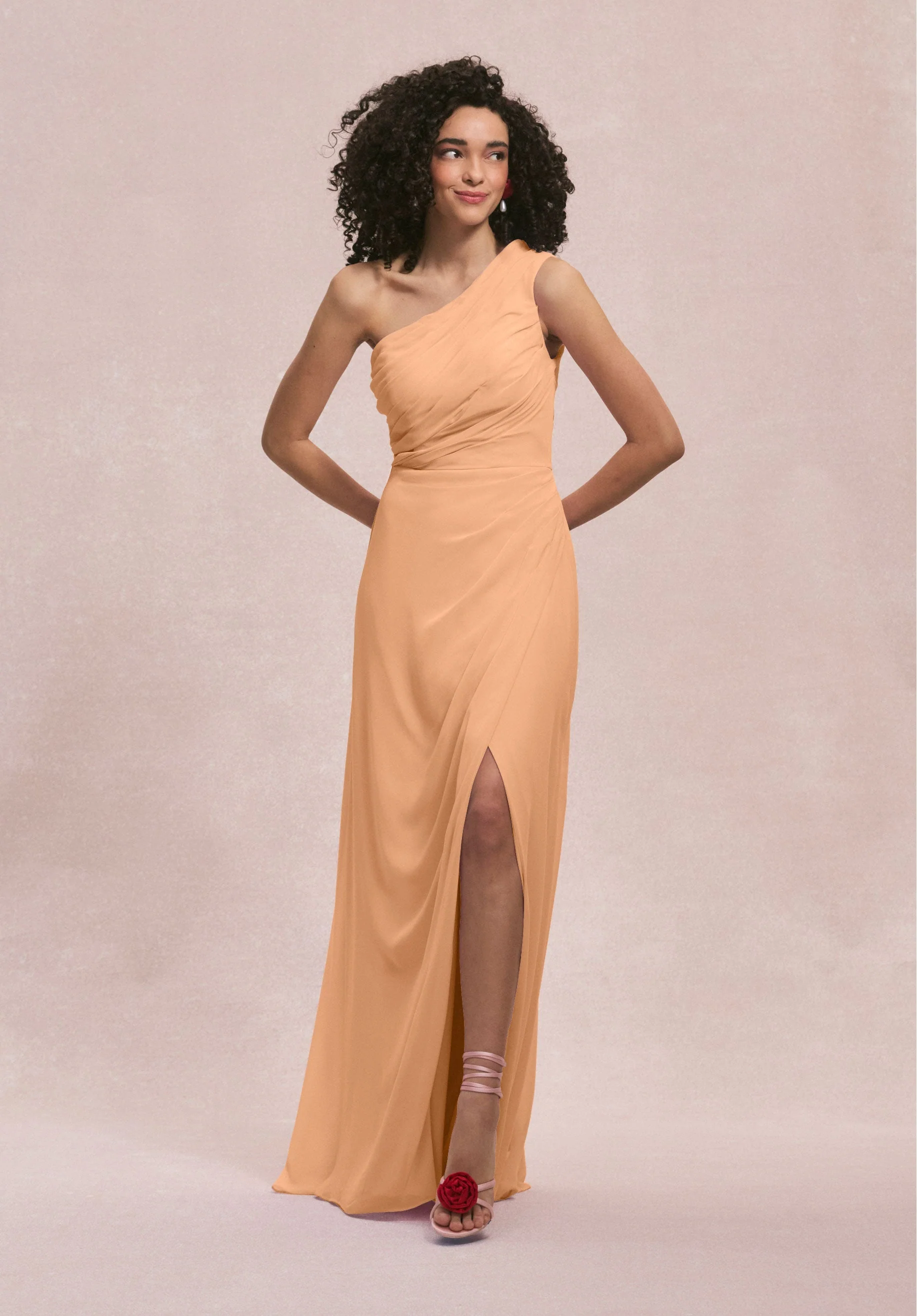 One Shoulder Chiffon Bridesmaid Dress with Skirt Slit - Image 51