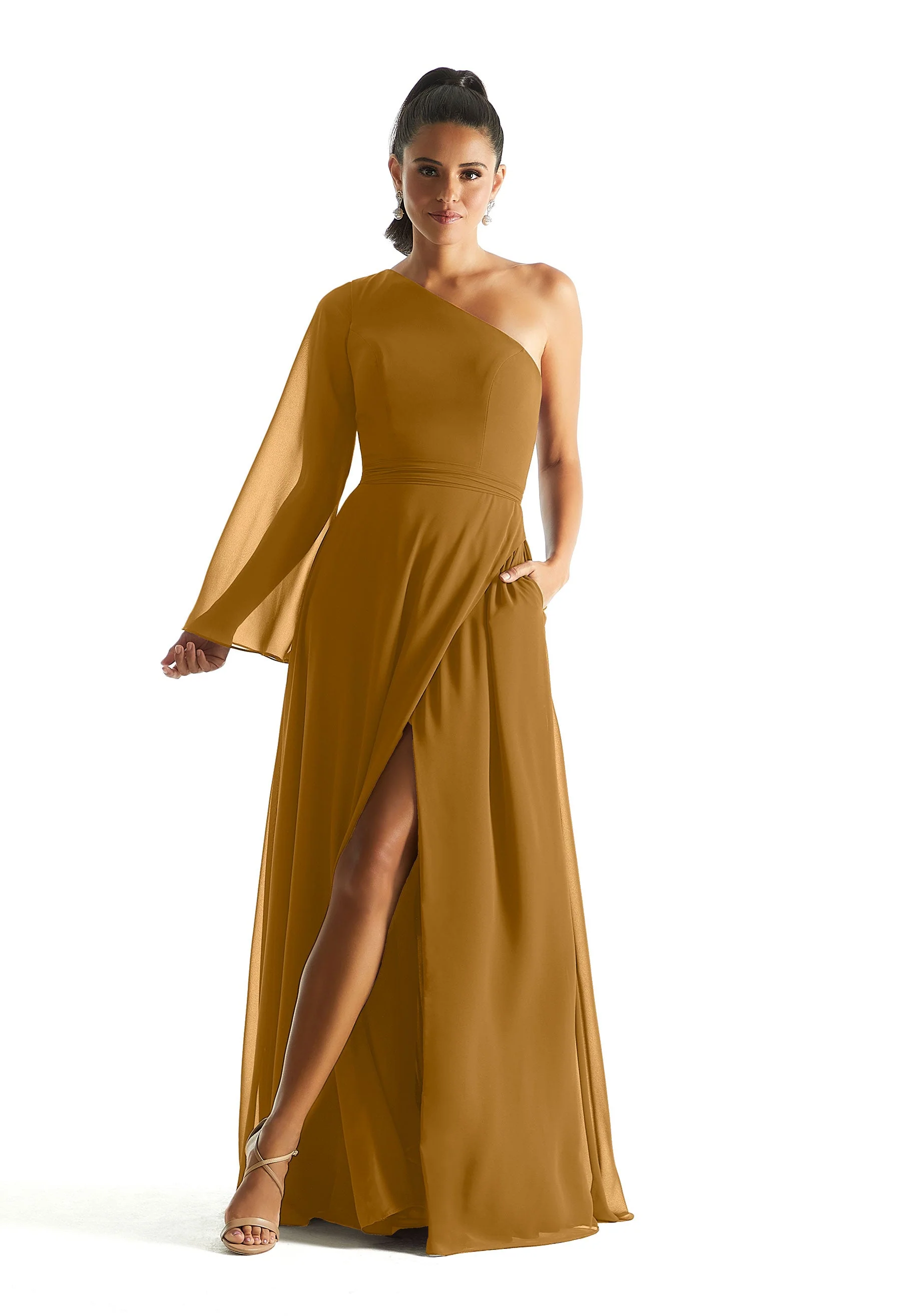 One Shoulder Long Sleeve Bridesmaid Dress - Image 12