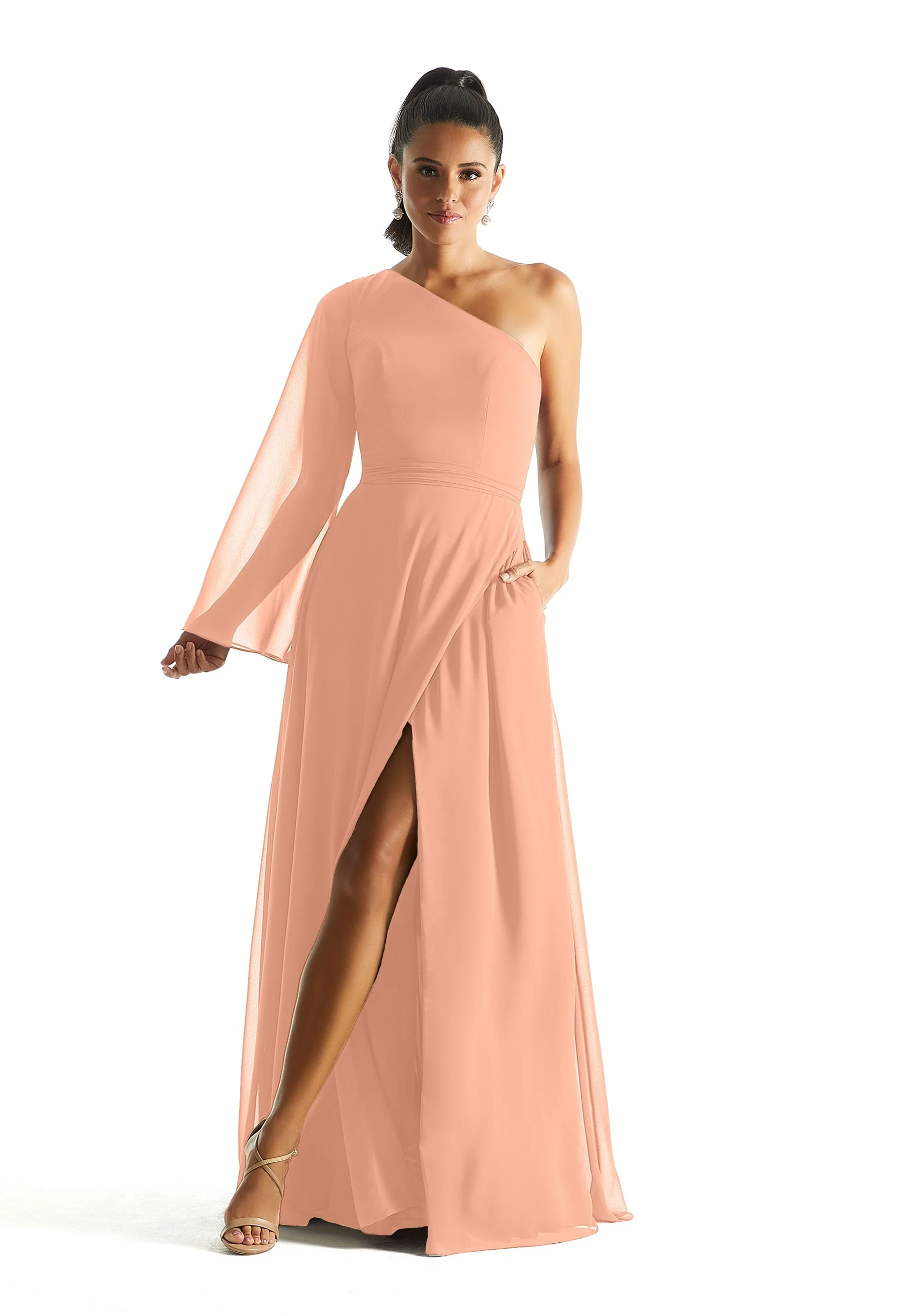 One Shoulder Long Sleeve Bridesmaid Dress - Image 20