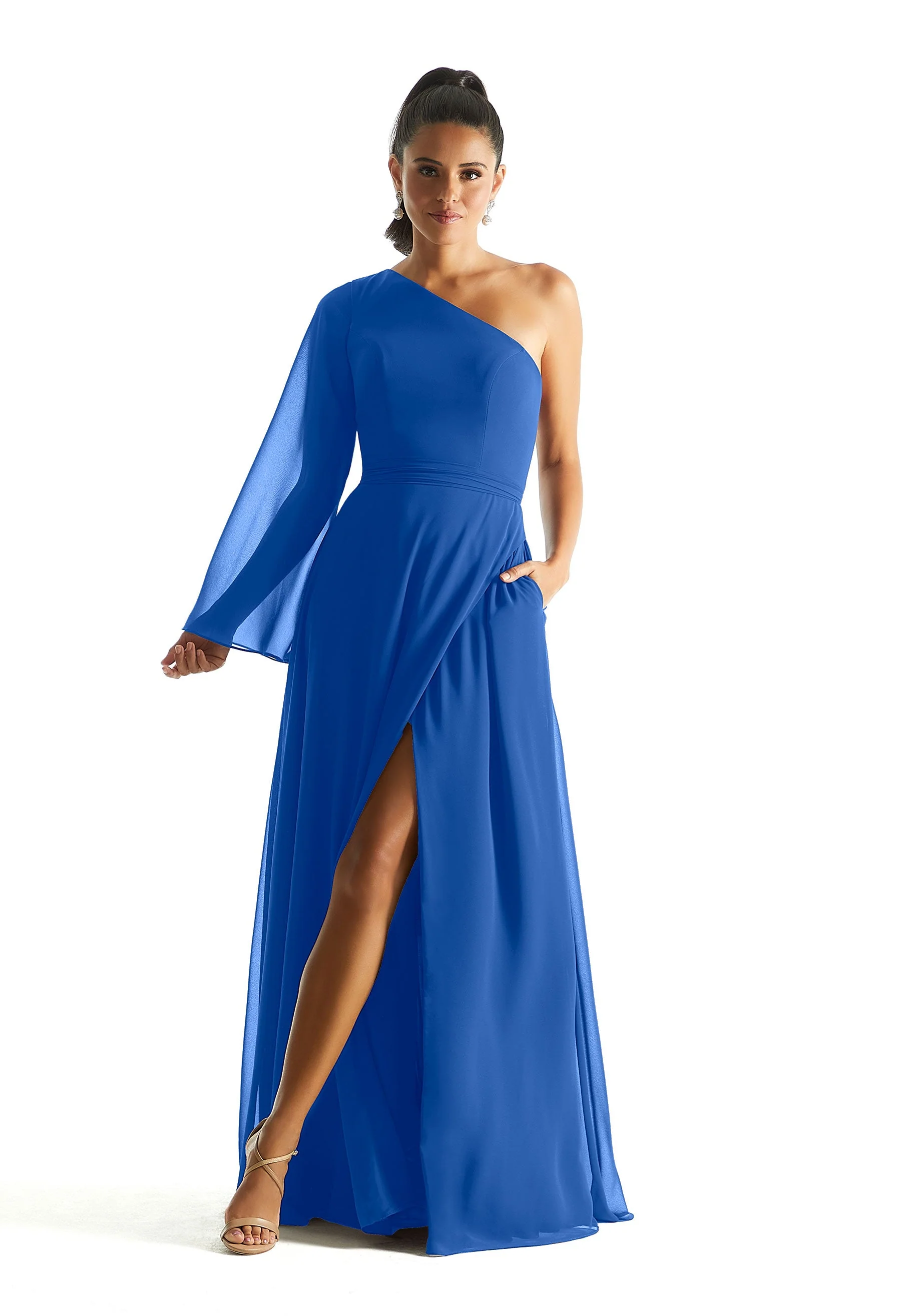 One Shoulder Long Sleeve Bridesmaid Dress - Image 6
