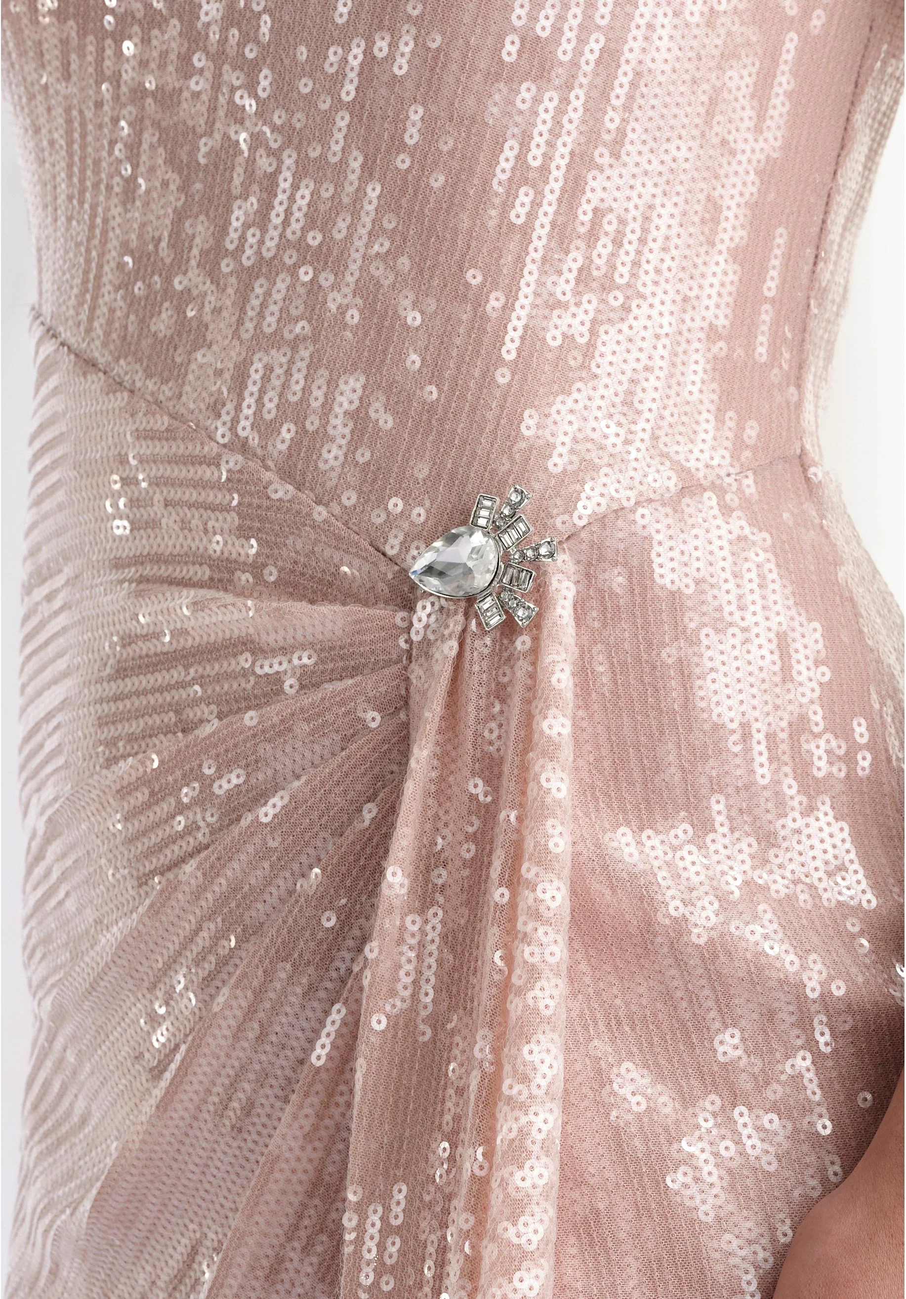 One Shoulder Bow Sequin A-Line Evening Gown - Image 4