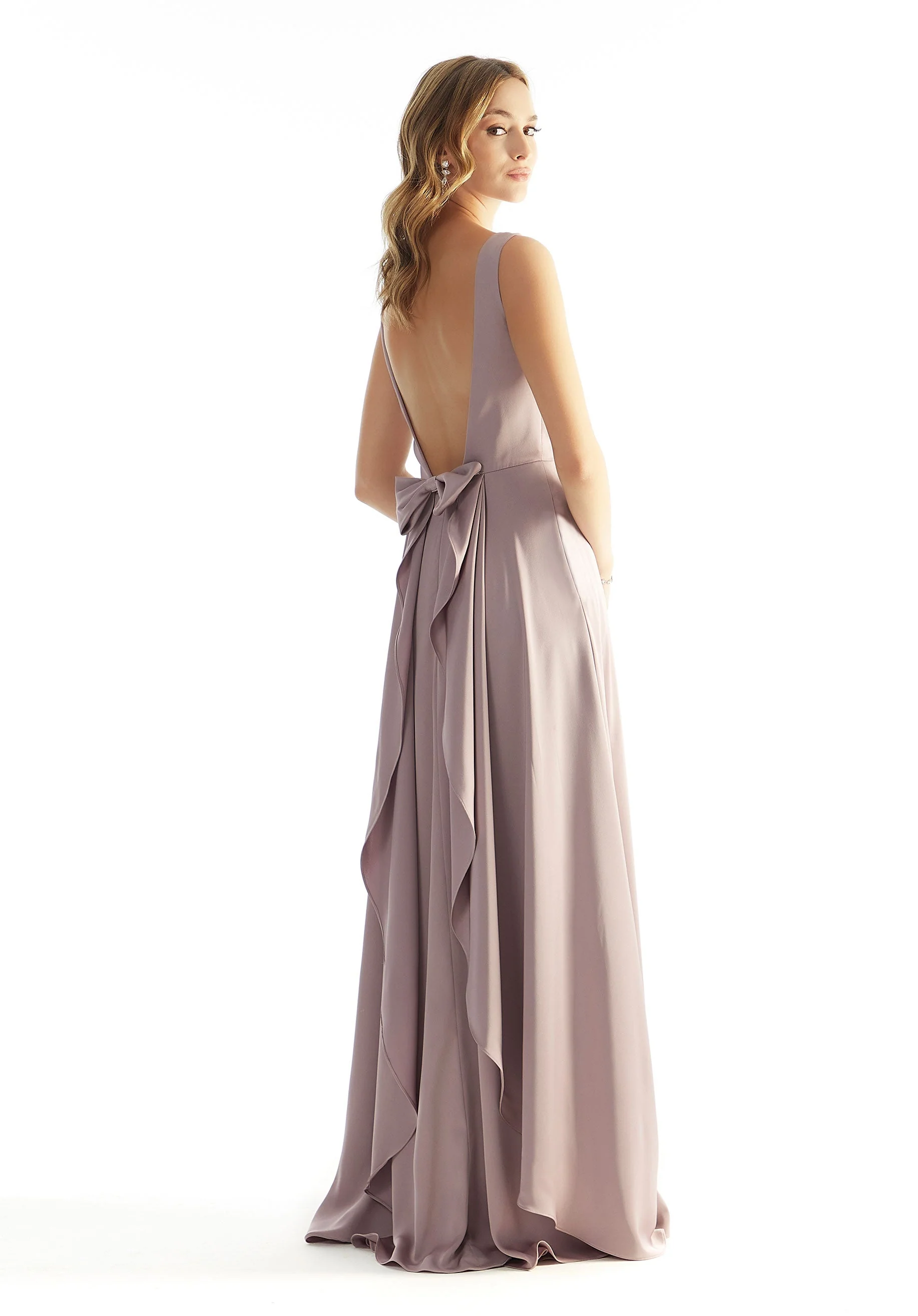 Open Back Luxe Satin Bridesmaid Dress with Bow Detail - Image 3