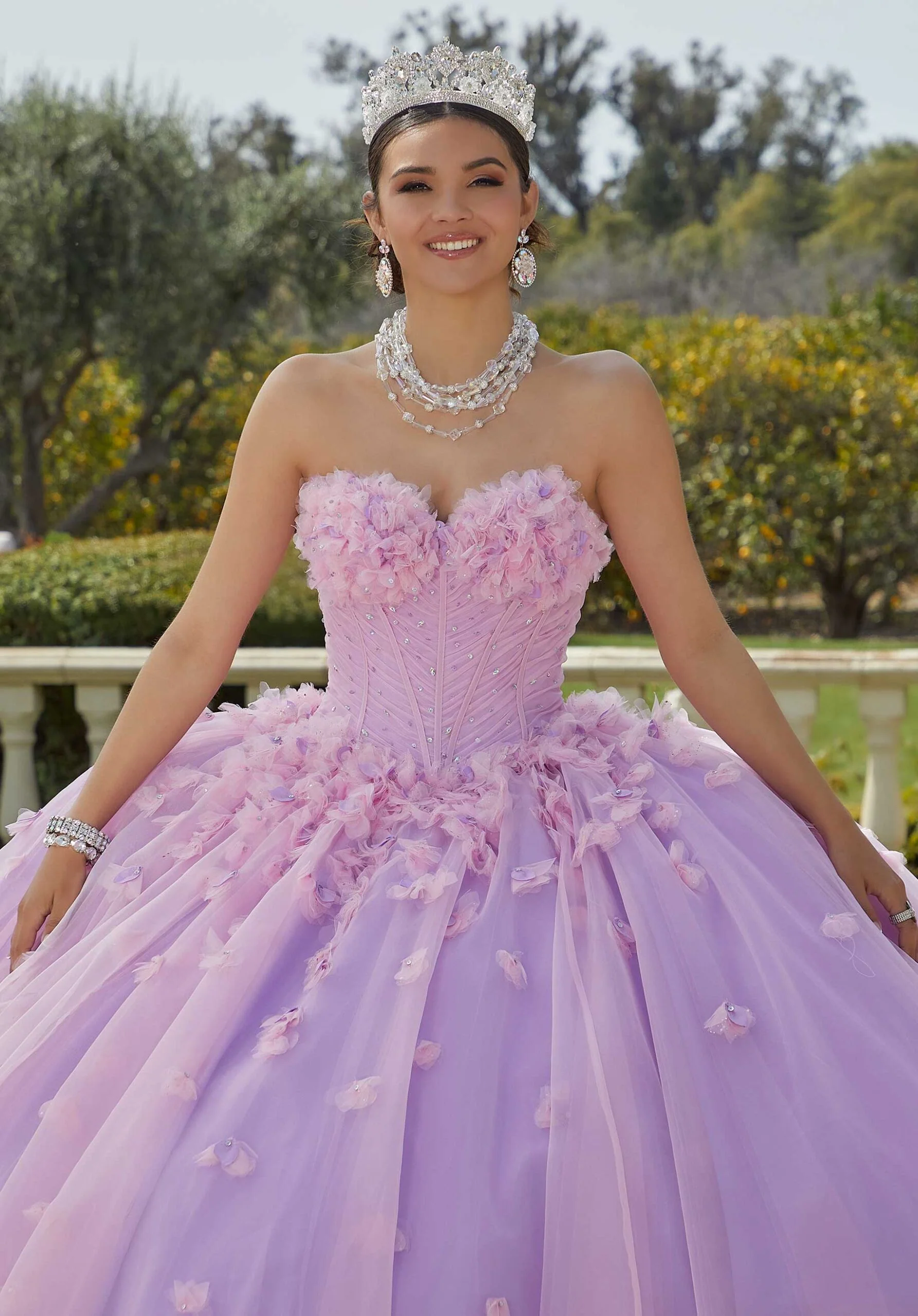 Organza Floral Quinceañera Dress with Crystal Beading - Image 3