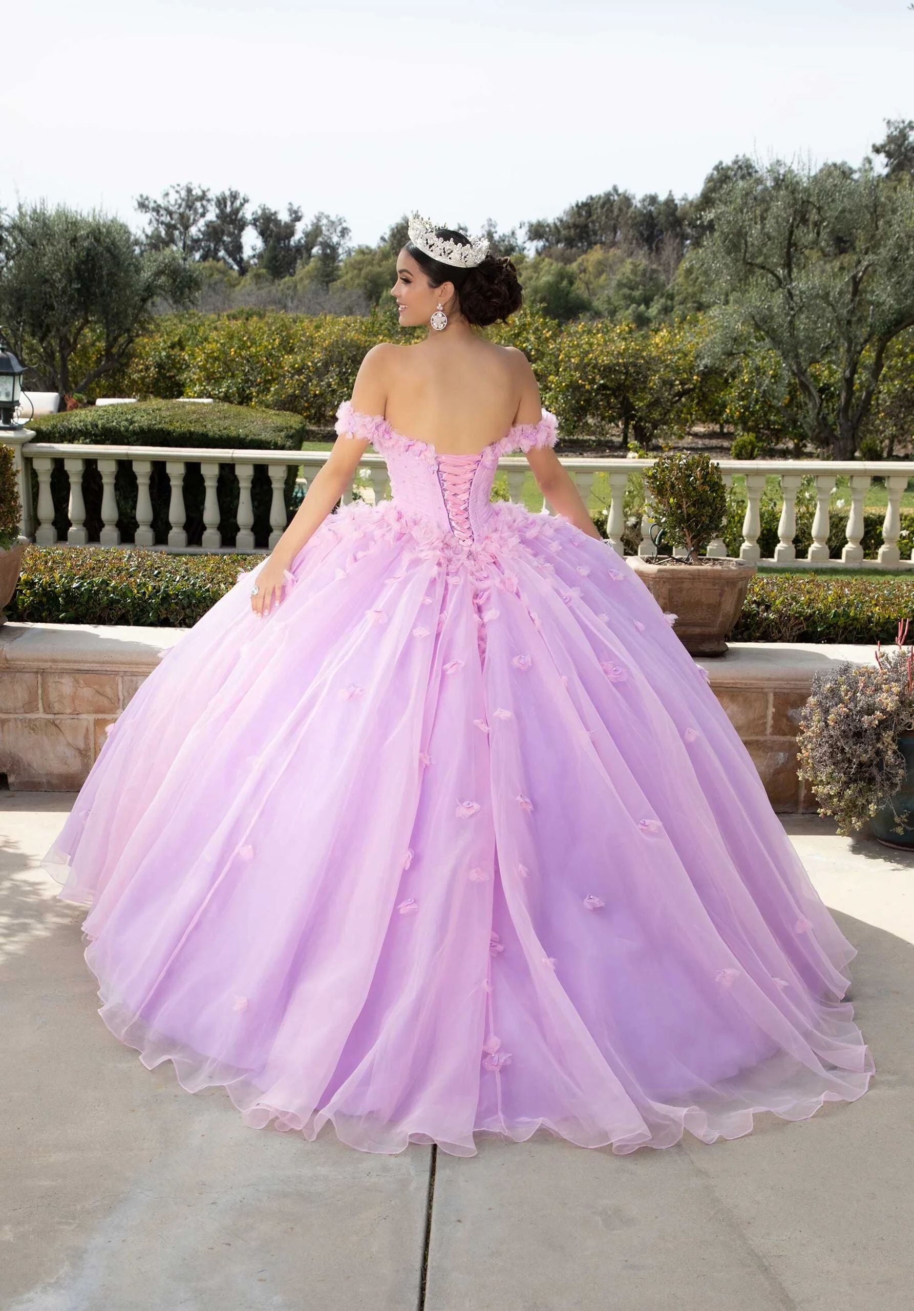 Organza Floral Quinceañera Dress with Crystal Beading - Image 4