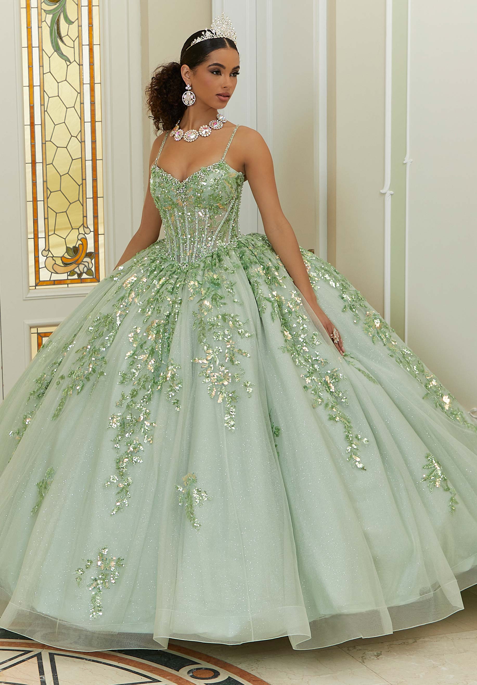 Pattern Sequin and Diamanté Beaded Quinceañera Dress in Sparkle Tulle - Image 3