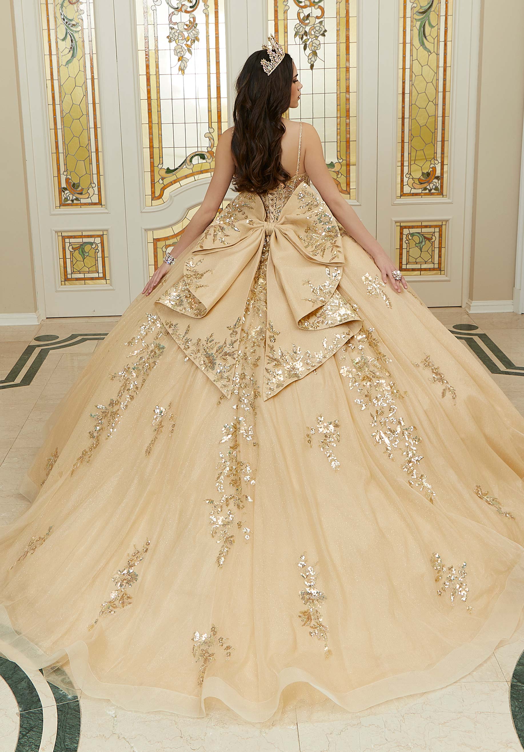 Pattern Sequin and Diamanté Beaded Quinceañera Dress in Sparkle Tulle - Image 6