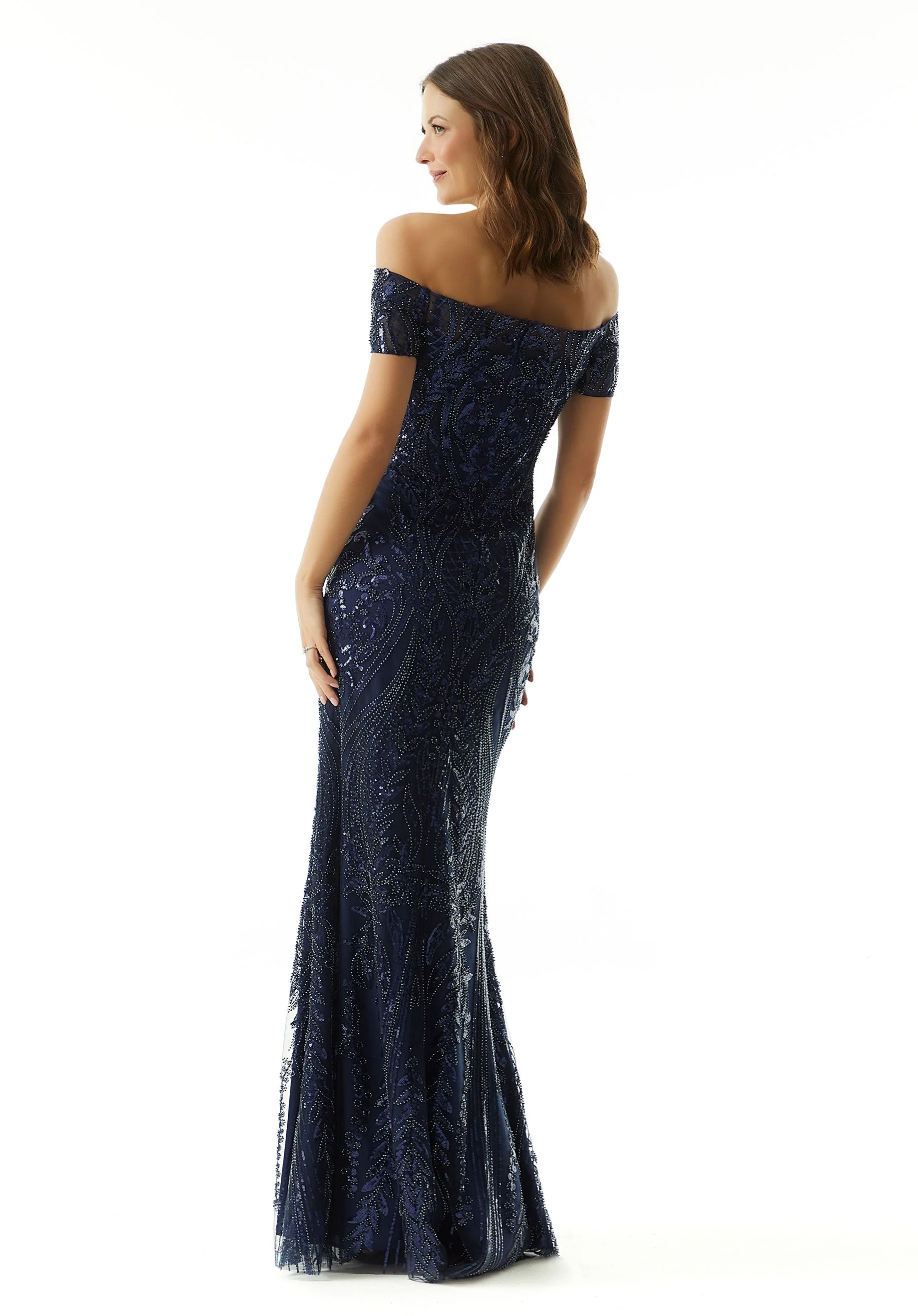 Pattern Sequin Off The Shoulder Sheath Evening Gown - Image 5
