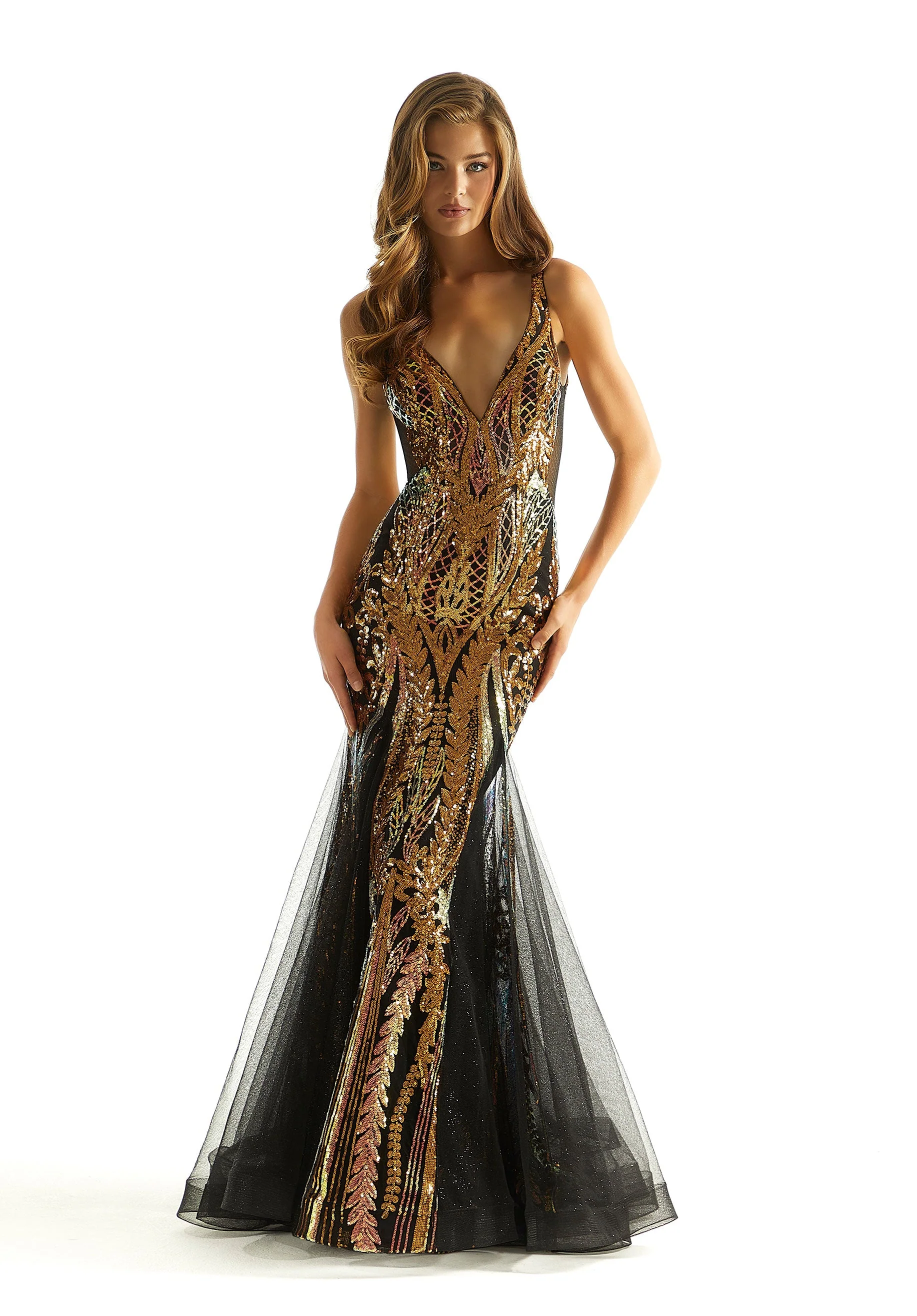 Patterned Sequin Mermaid Prom Dress - Image 3