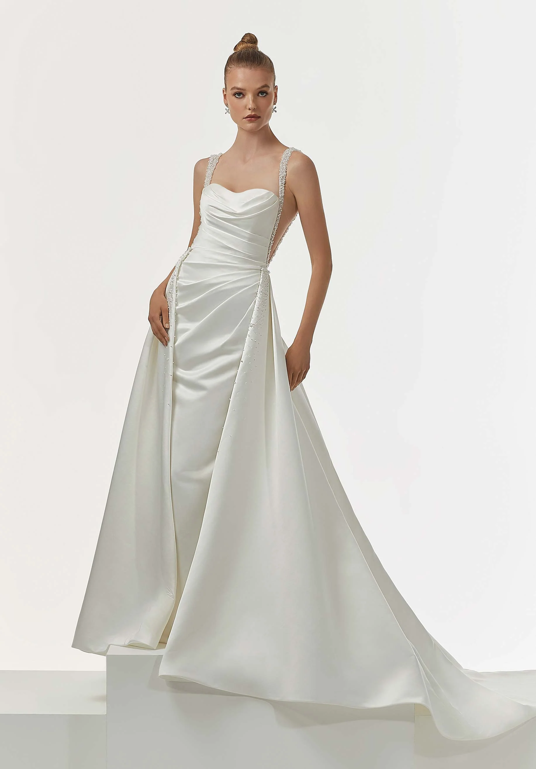 Pearl and Crystal Beaded Satin Train