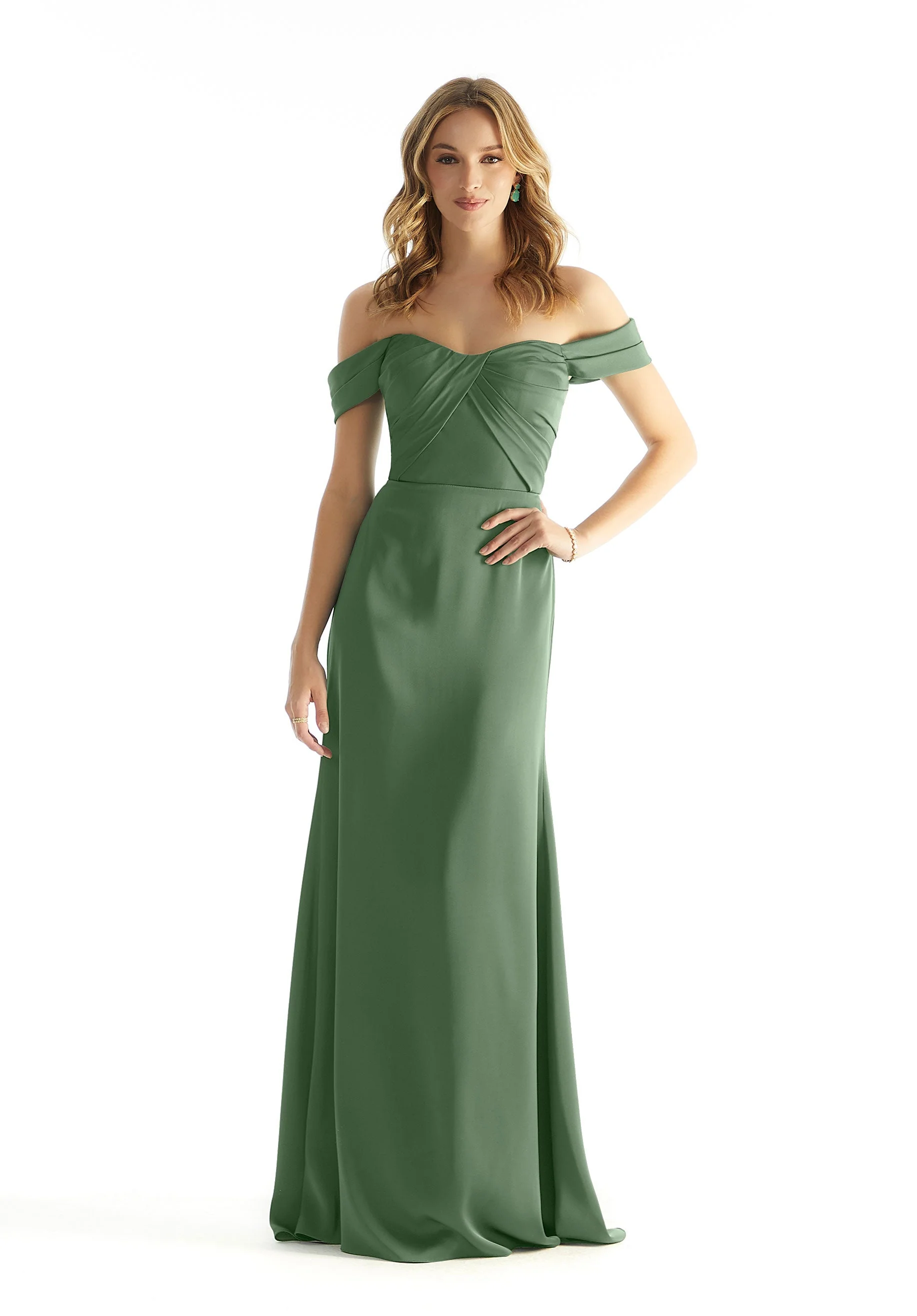 Pleated Off The Shoulder Luxe Satin Bridesmaid Dress - Image 10