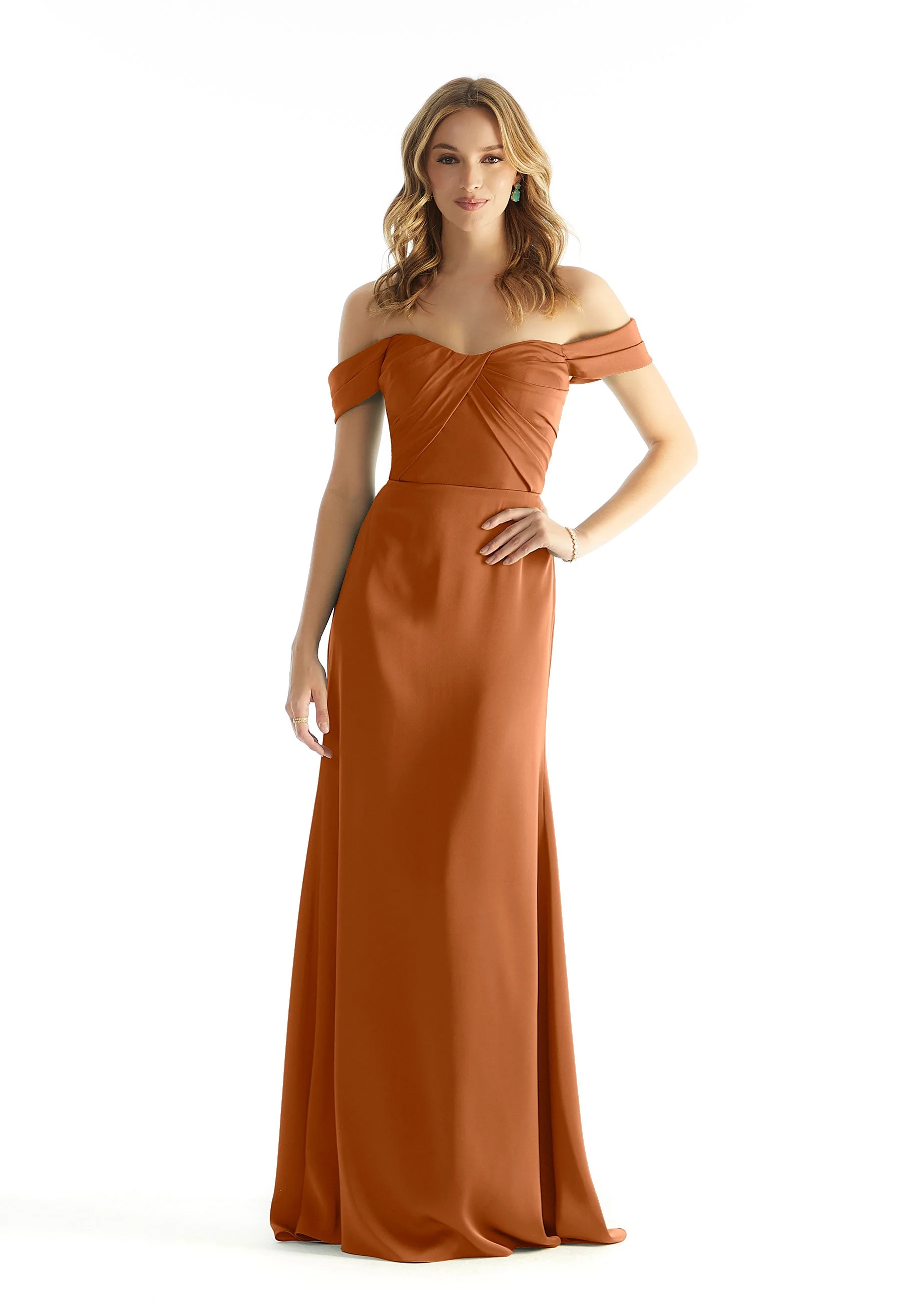 Pleated Off The Shoulder Luxe Satin Bridesmaid Dress - Image 12