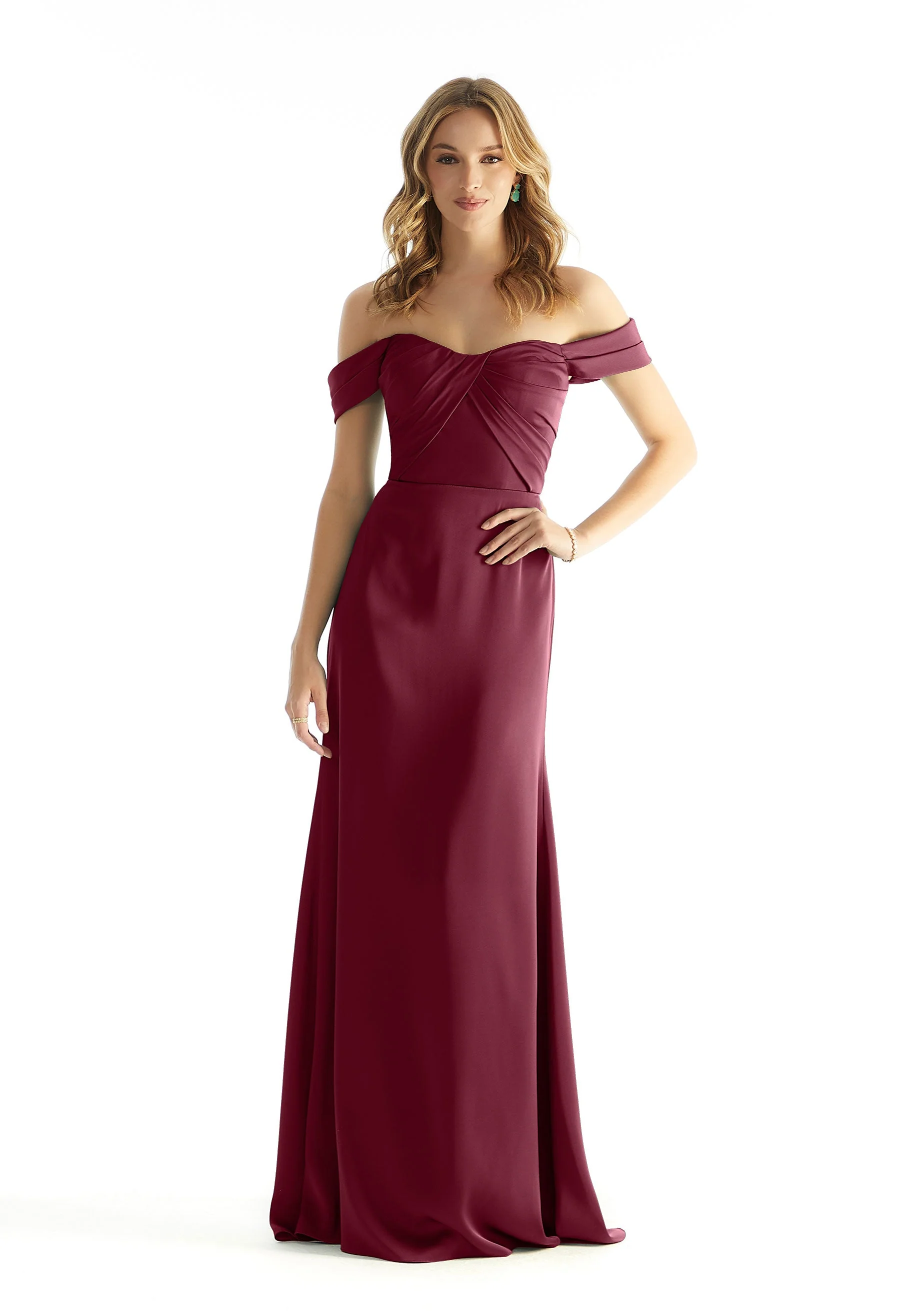 Pleated Off The Shoulder Luxe Satin Bridesmaid Dress - Image 15