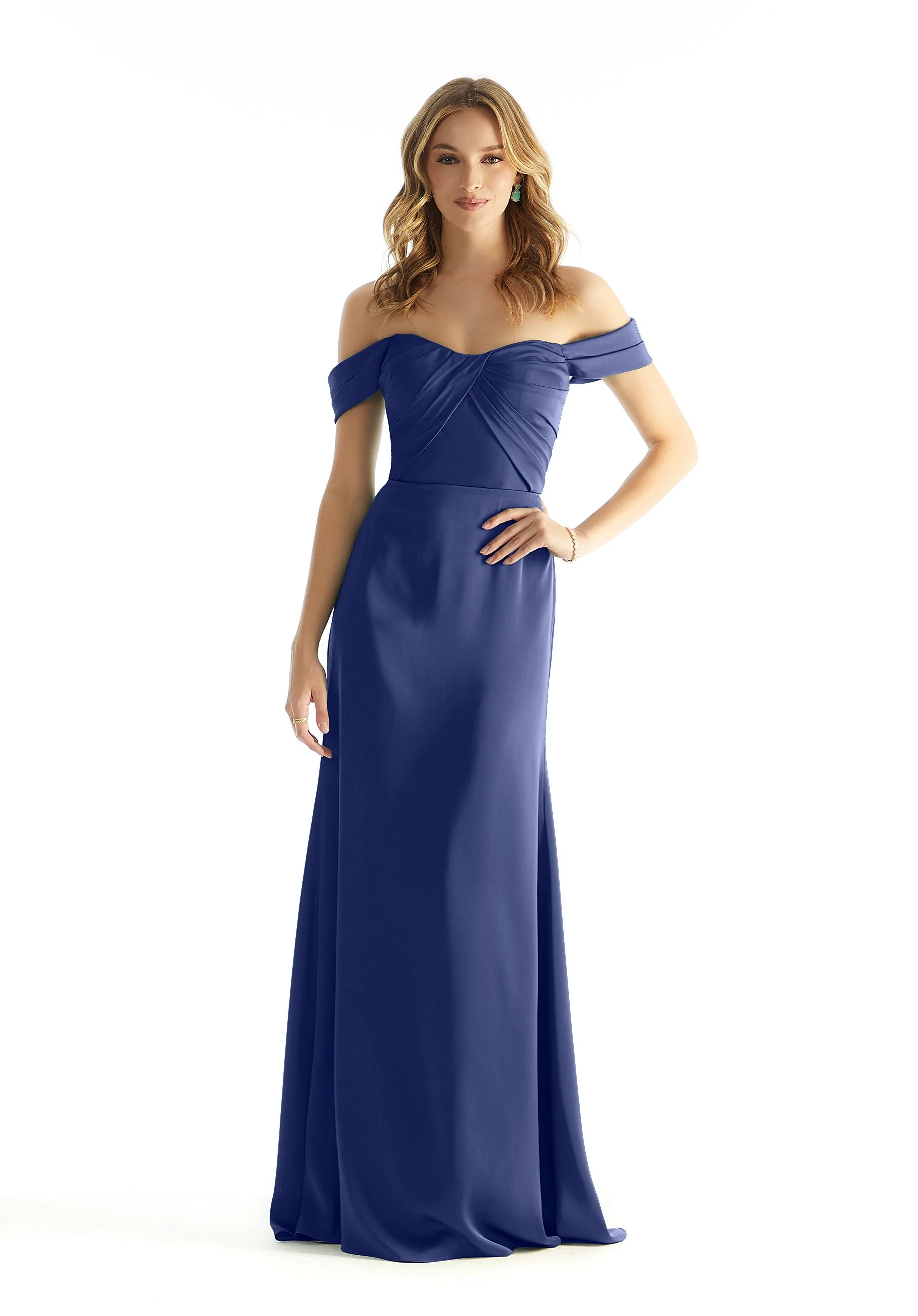 Pleated Off The Shoulder Luxe Satin Bridesmaid Dress - Image 16