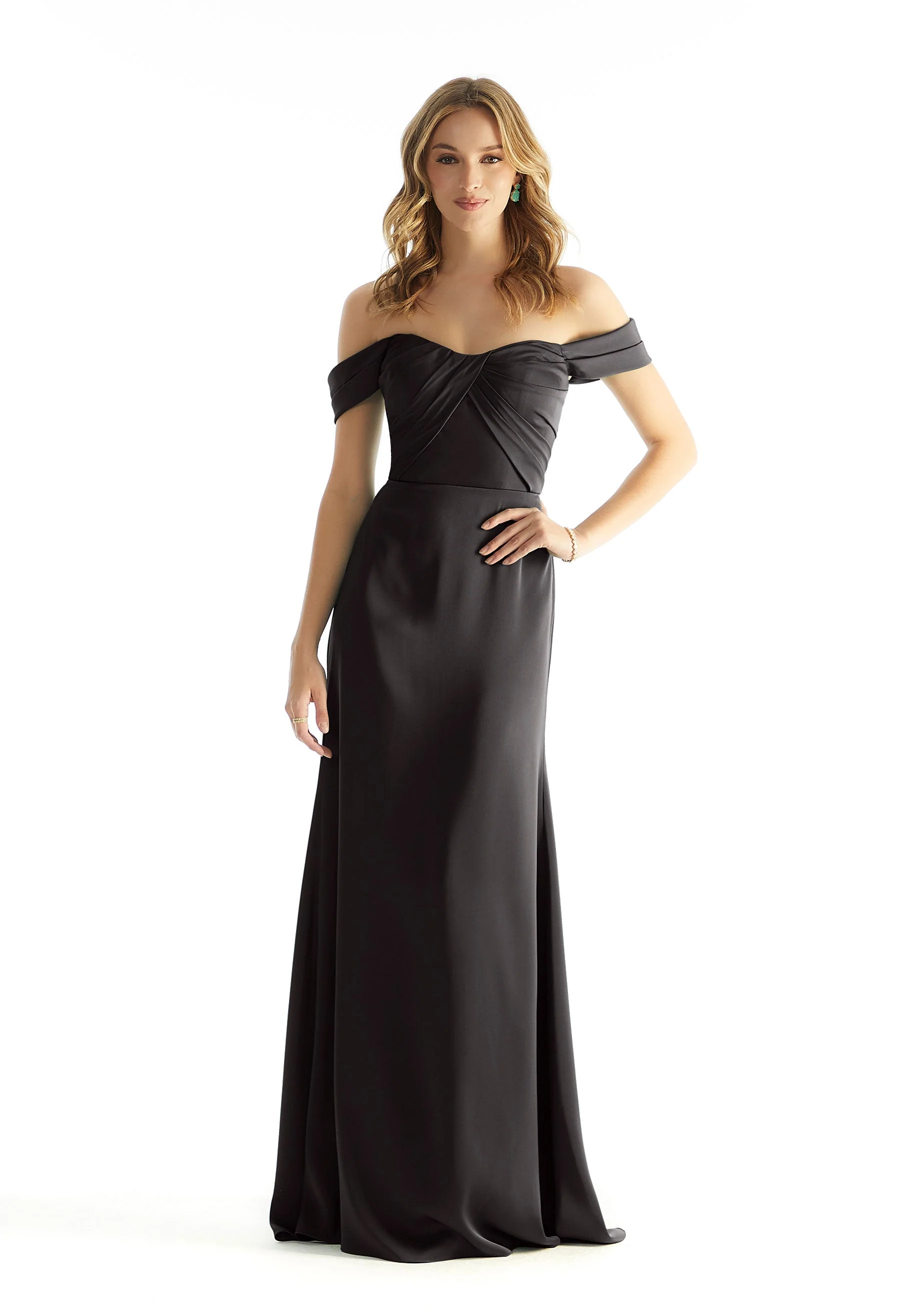 Pleated Off The Shoulder Luxe Satin Bridesmaid Dress - Image 18